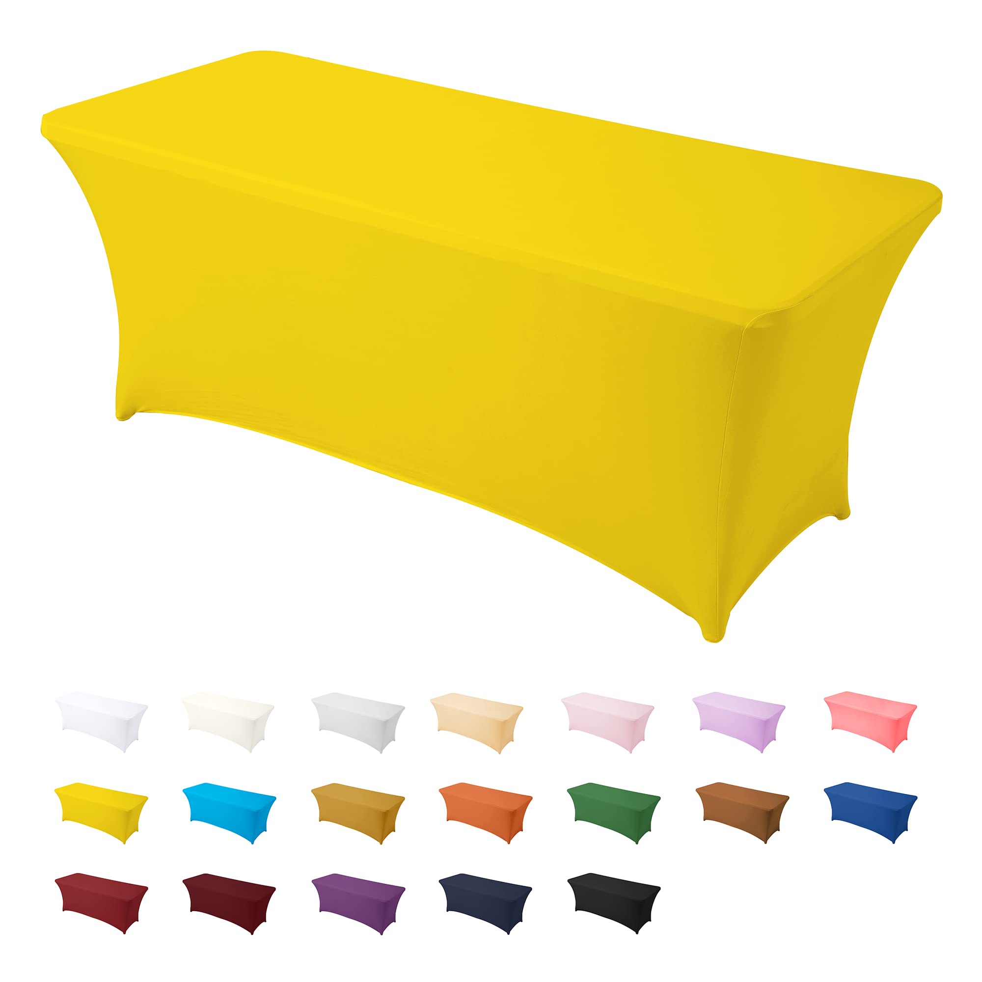 Jieqier Yellow Spandex Table Cover 6 FT - Stretchable Fitted Tablecloth for Standard Folding Tables | Perfect for Weddings, Banquets, Parties & Events | Durable & Wrinkle-Resistant for Indoor/Outdoor Use