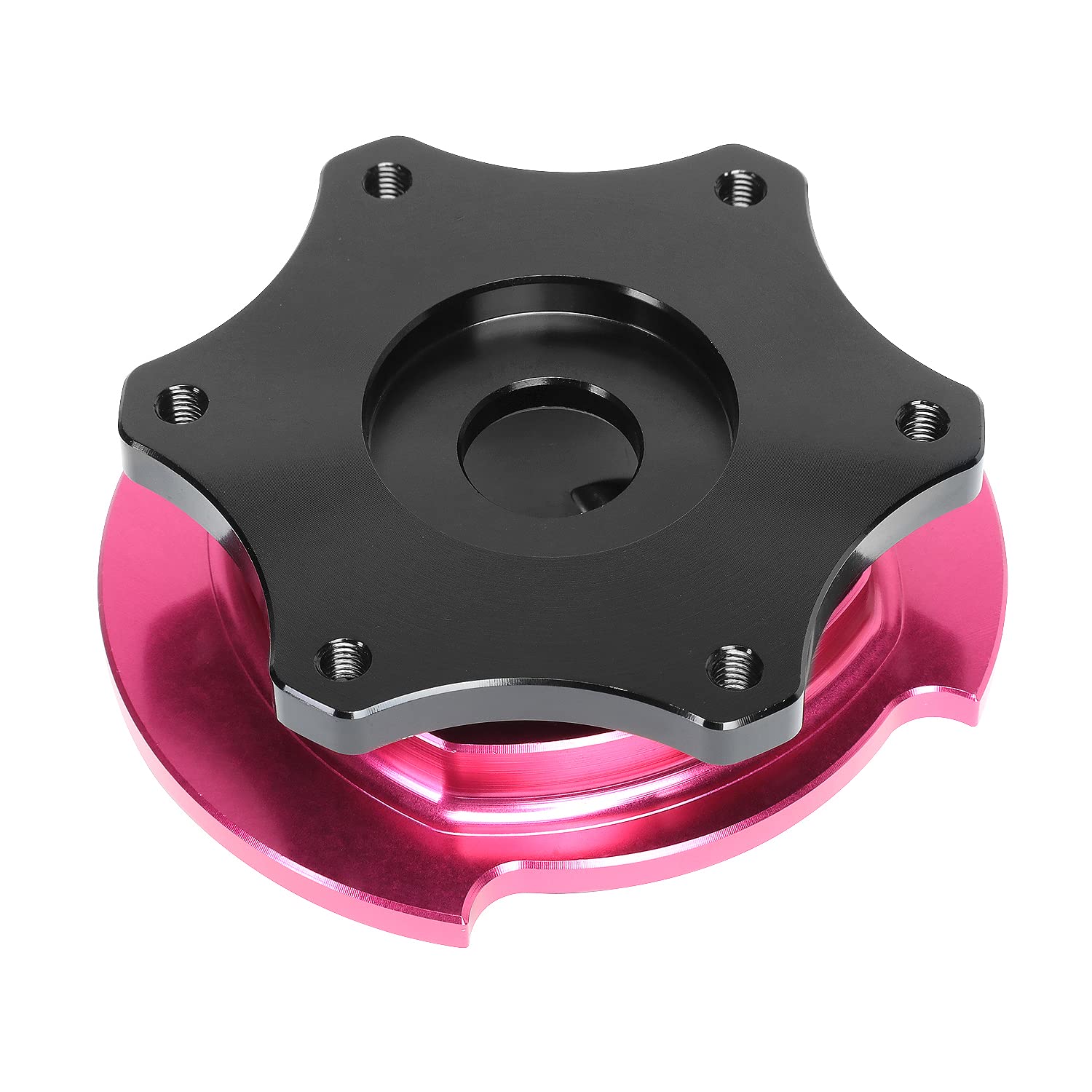 NRG Innovations SRK-R200BK-PK SFI 42.1 Certified D-Shaped 6-Bolt Steering Wheel Quick Release Adapter - Black with Pink Ring for Racing, Drifting & Simulator Setups