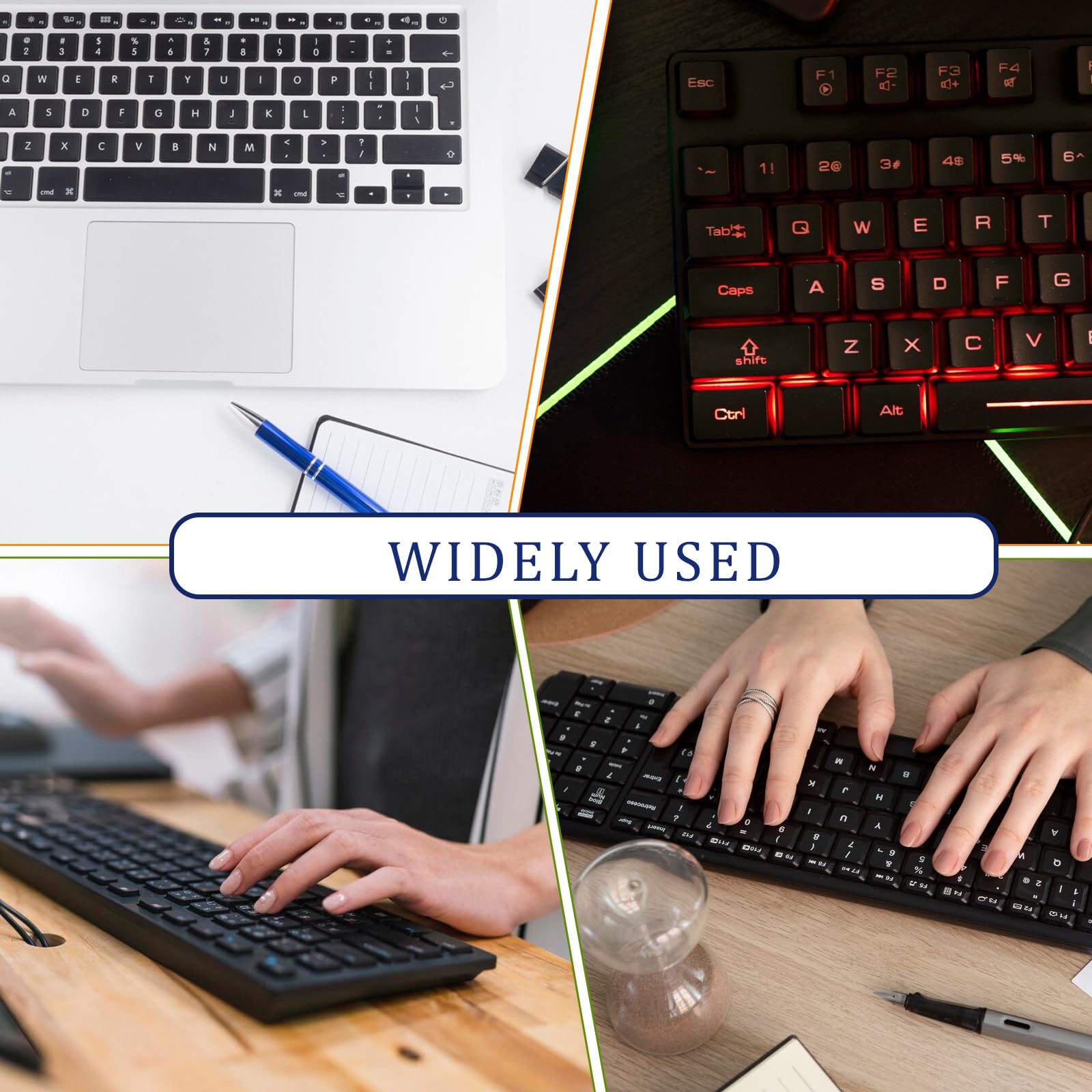 4-Pack Universal English Keyboard Stickers - Matte Black with White Letters for Laptop, Desktop & Computer | Durable Keyboard Letter Replacement Stickers for Typing, Coding & Office Work