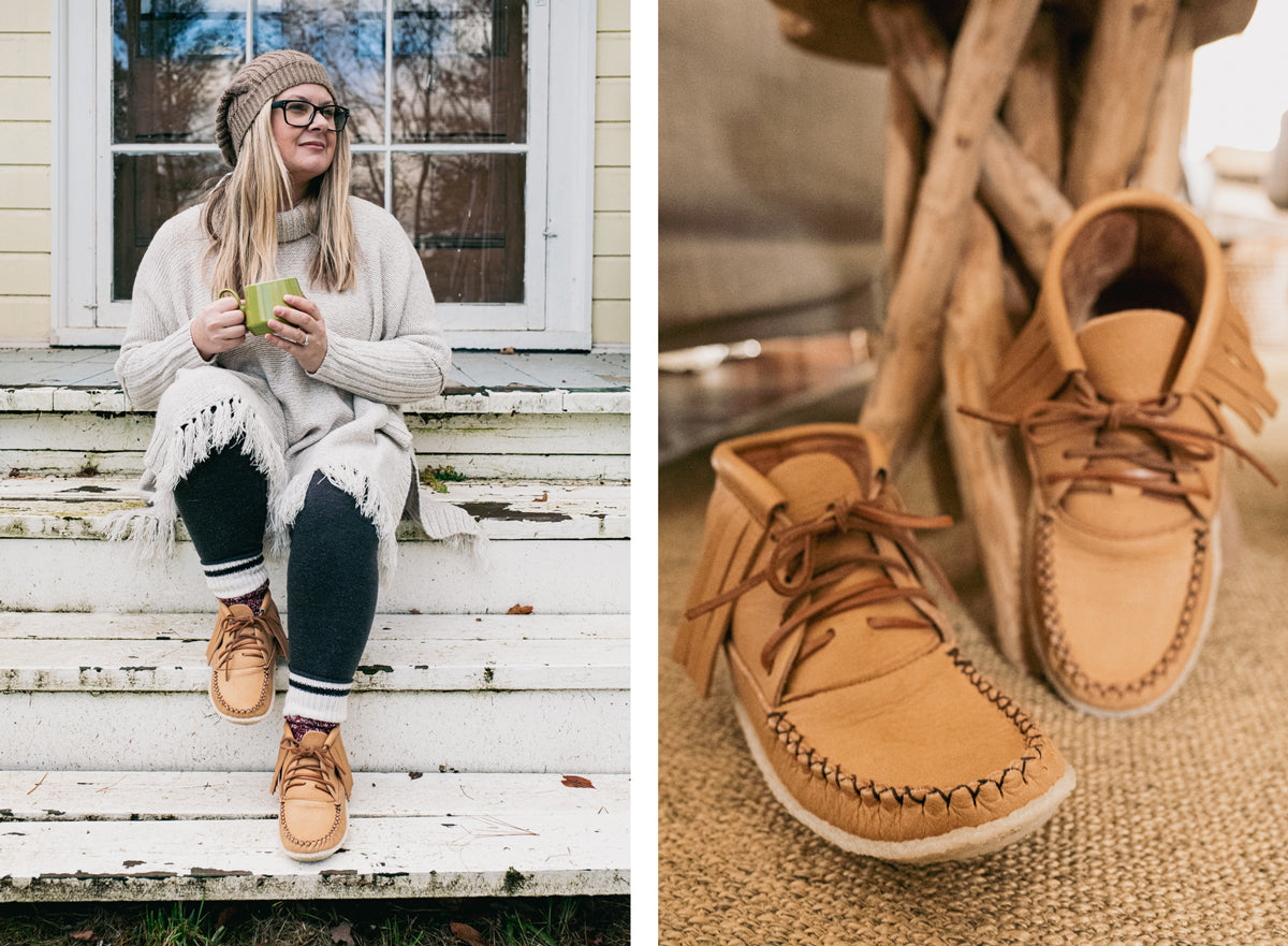 Women's Fringed Crepe Sole Moose Hide Moccasin Boots - Comfortable Winter Ankle Boots for Casual Wear & Outdoor Adventures