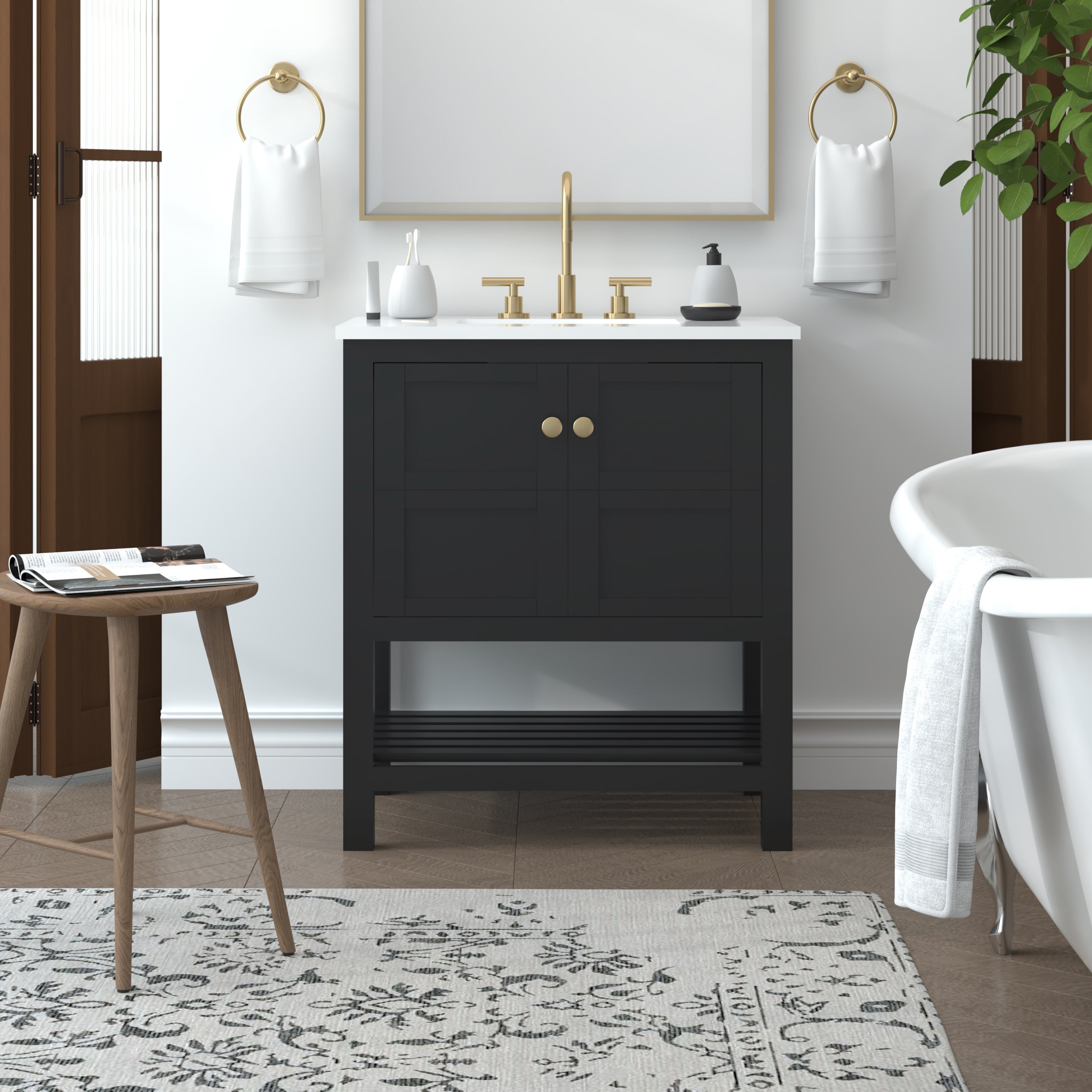 29.5 Inch Black Bathroom Vanity Cabinet Only - Nearmé Dallas Modern Sink Base for Bathroom Remodel & Home Upgrade