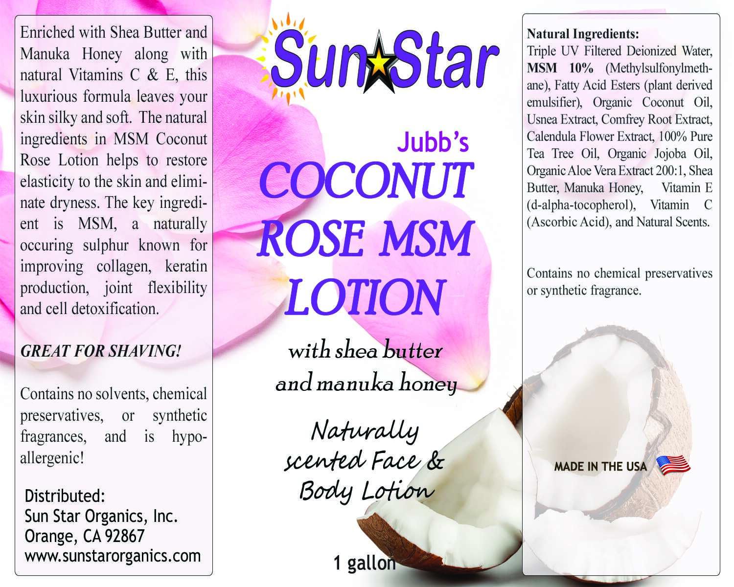 MSM Lotion - Coconut Rose Scented Moisturizing Cream, 1 Gallon for Skin Hydration & Pain Relief | Perfect for Massage, Dry Skin Care & Joint Therapy