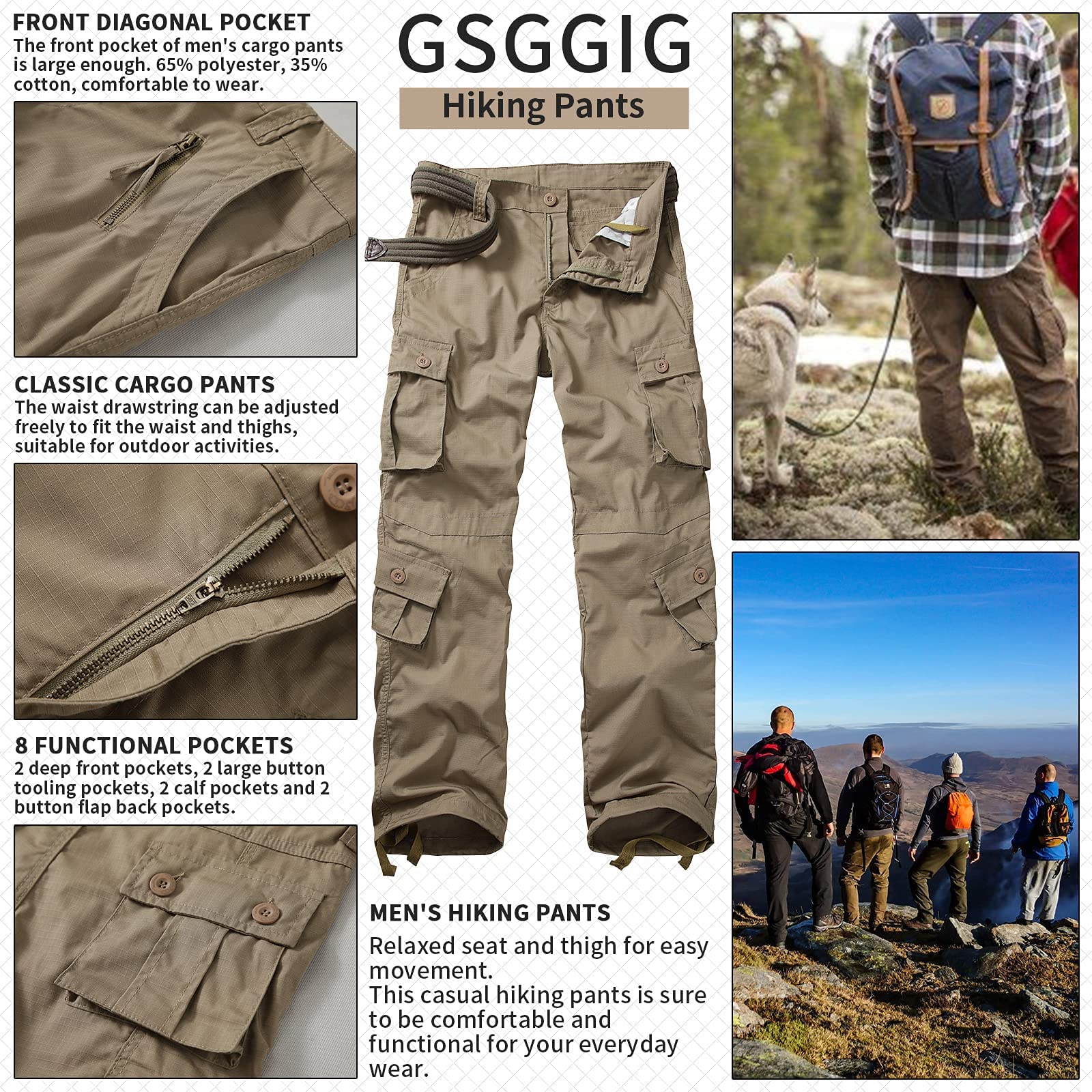 **Men's Lightweight Ripstop Cargo Pants - Tactical Hiking & Outdoor Work Pants with Multiple Pockets - Perfect for Camping, Hiking & Casual Wear**