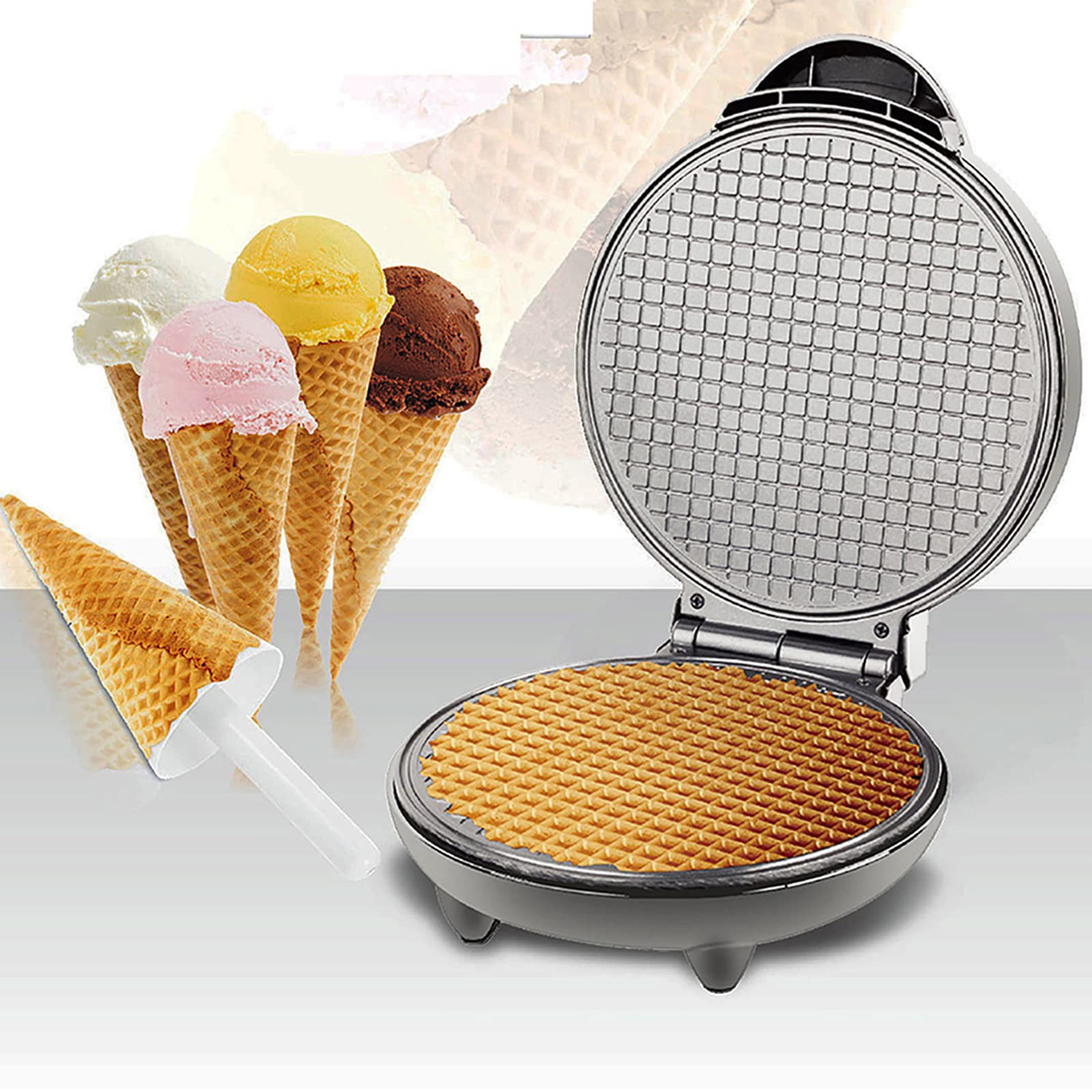 VGAGV Waffle Cone and Bowl Maker with Shaper Roller - Electric Homemade Ice Cream Cone Baking Iron Machine - Perfect for Holiday Parties, Family Gatherings & DIY Dessert Gifts - Fun Kitchen Appliance for Home Baking & Ice Cream Shops