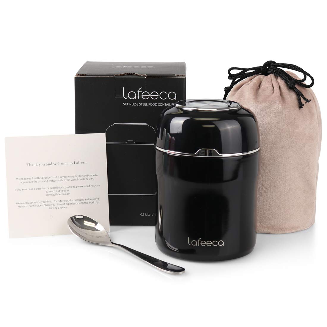 Lafeeca 17 oz Vacuum Insulated Food Thermos - Leak Proof Stainless Steel Lunch Container for Hot & Cold Meals | Perfect for Office, School, Picnics & Outdoor Activities | Black