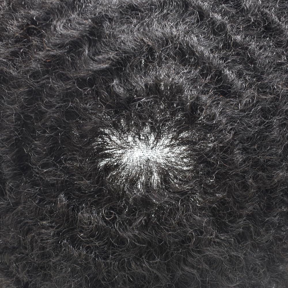 Afro Curly Men's Toupee - 10x8 Full French Lace Wig for Black Men | Kinky Curly Human Hair System | Transparent Lace Hairpiece Replacement (8mm Wave Curl, #1 Jet Black) - Perfect for Daily Wear, Special Occasions & Hair Loss Solutions