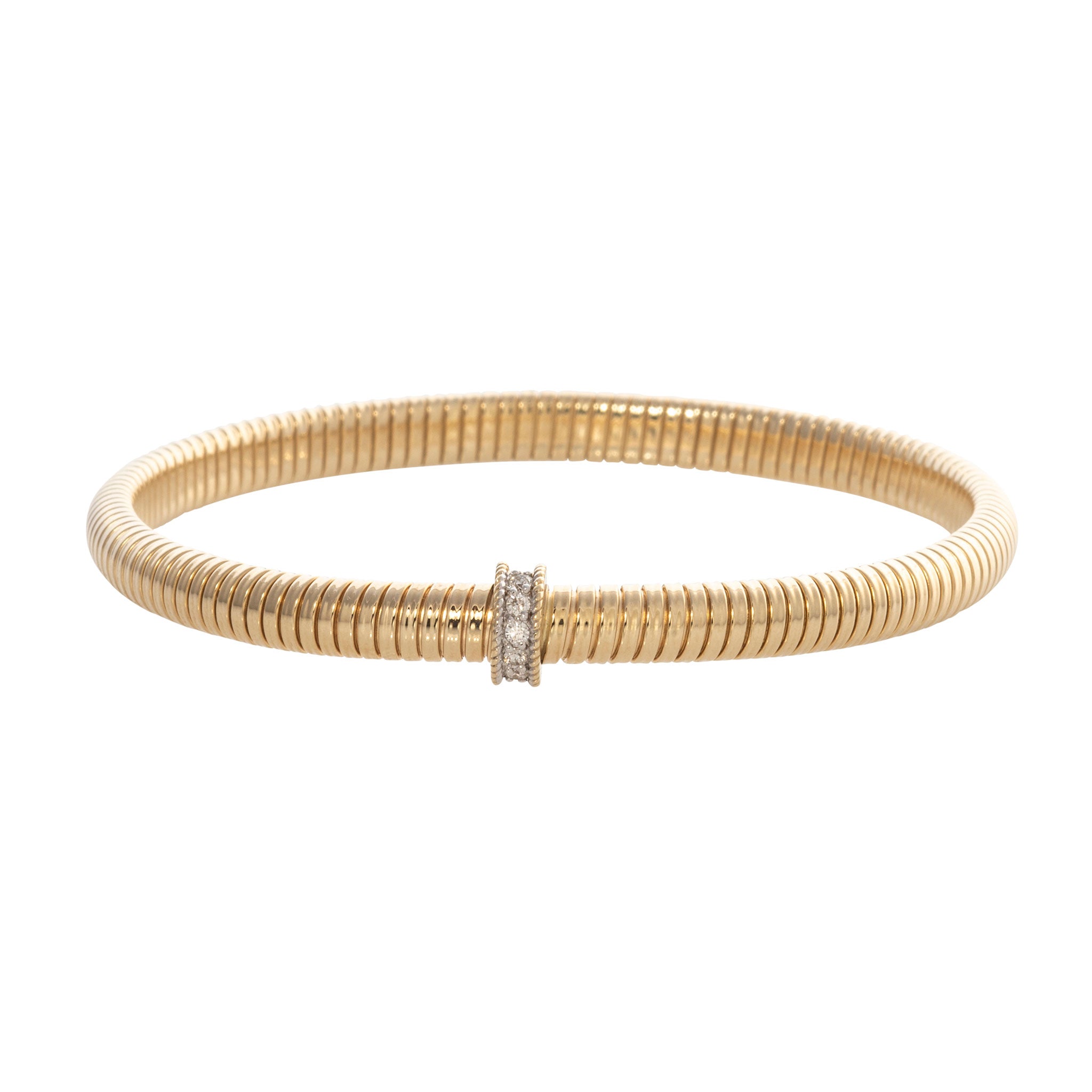 14K Yellow Gold Diamond Pavé Tubogas Stretch Bracelet for Women - Elegant Jewelry Gift for Birthday, Anniversary & Special Occasions