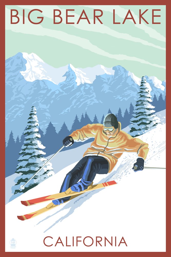 Big Bear Lake California Downhill Skier Wall Art Poster - 12x18 Inches Winter Sports Decor for Living Room, Bedroom & Office