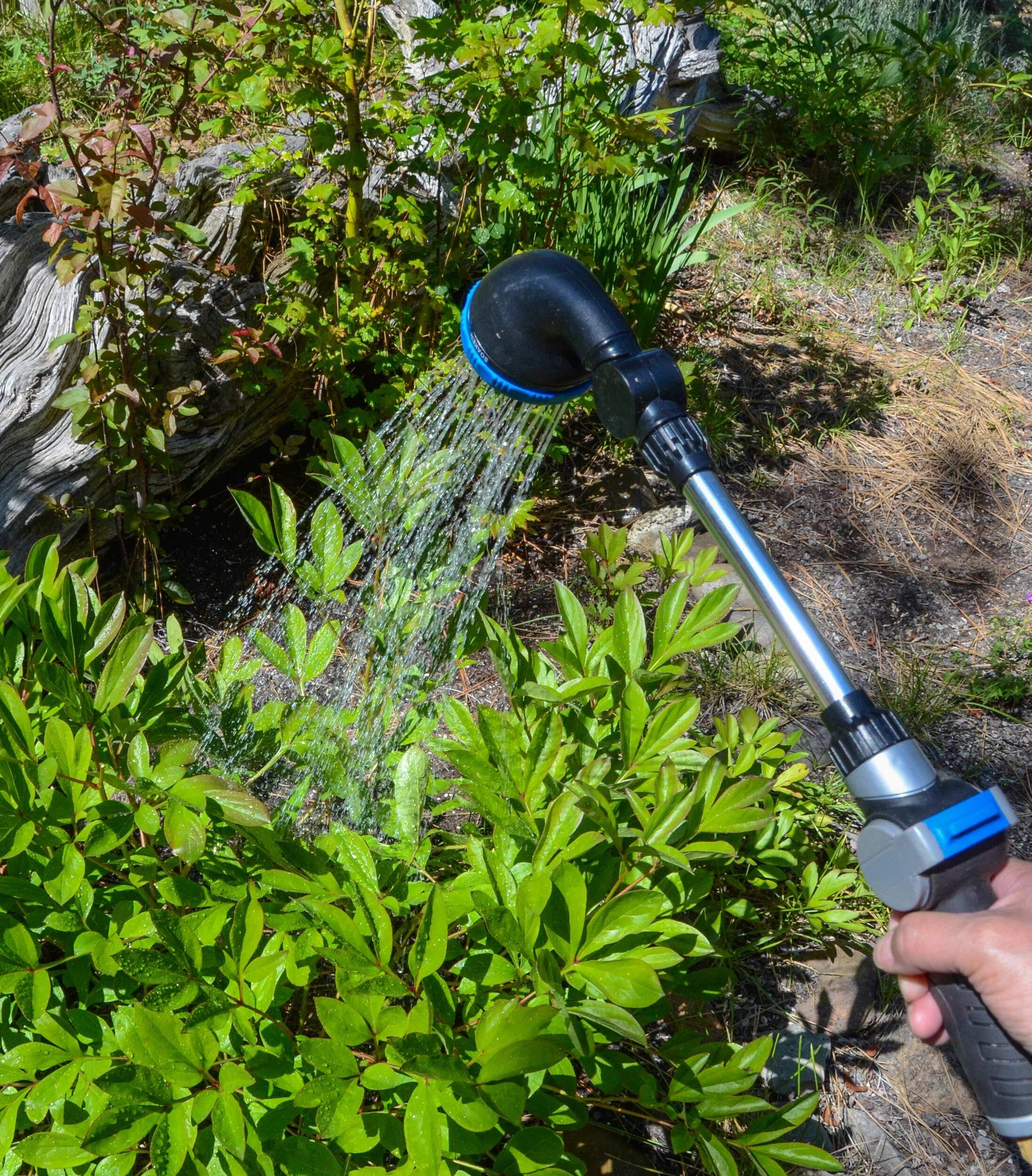 25ft 3/8 Inch Self Coiling Garden Hose with Shower Wand - Lightweight Expandable Water Hose for RV, Outdoor, Camping, Car Washing & Yard Watering (Blue)
