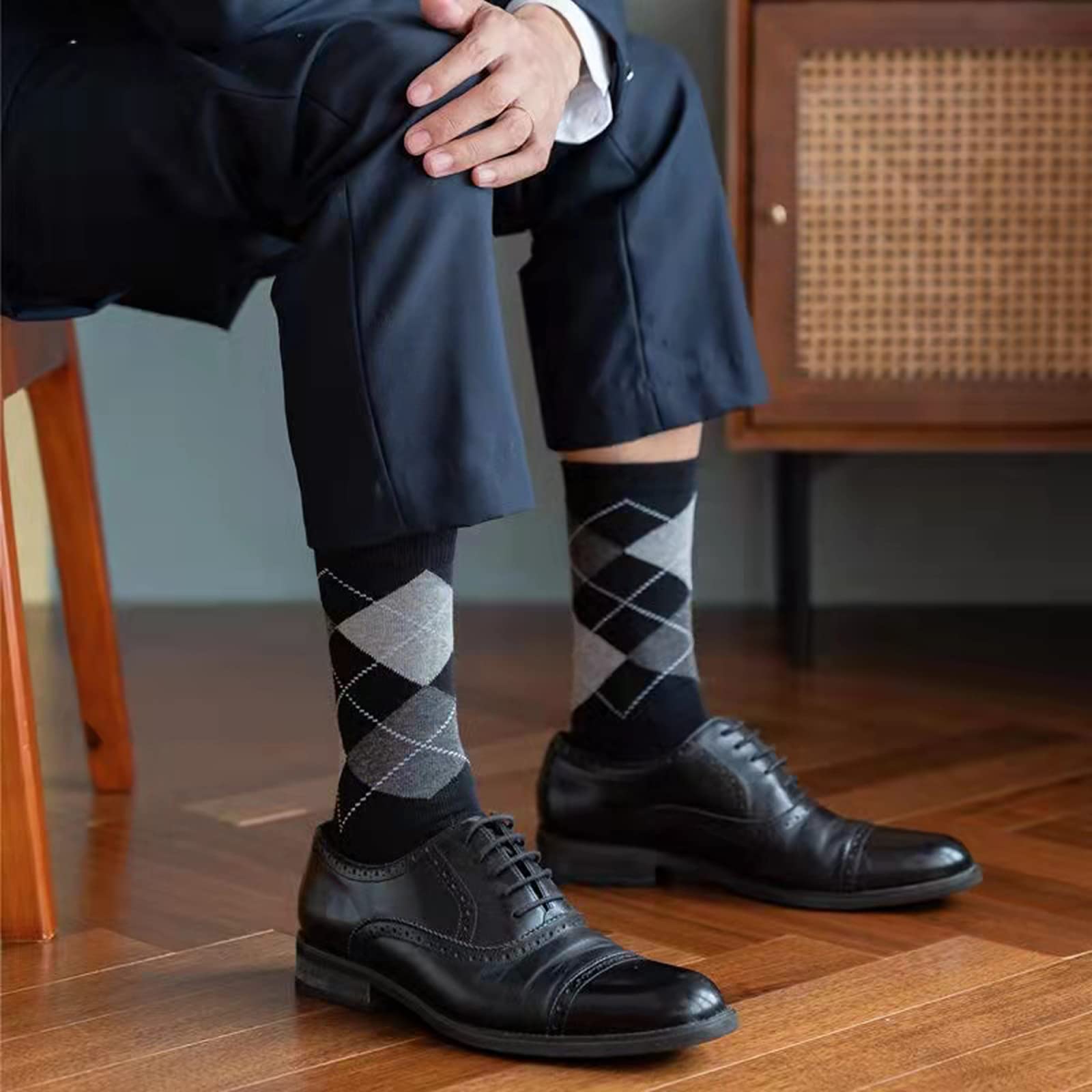 Premium Men's Dress Socks - 6 Pairs Gift Box Set | Soft Cotton Crew Work Socks with Argyle Pattern | Size 9-12 | Perfect for Office, Business & Formal Occasions