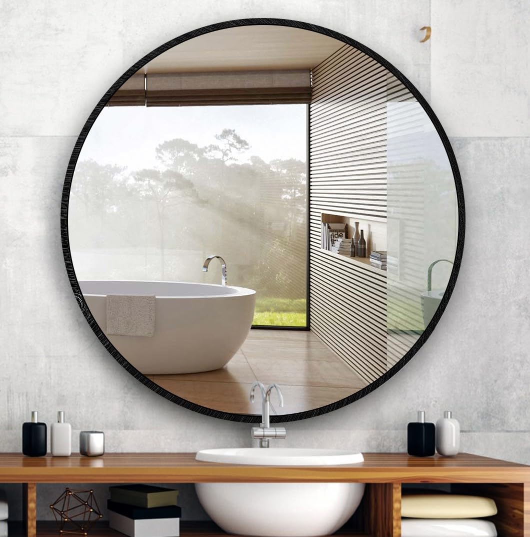 30 Inch Black Round Wall Mirror - Metal Framed Bathroom Vanity Mirror for Living Room, Bedroom & Entryway Decor | Perfect for Makeup, Home Styling & Wall Decoration