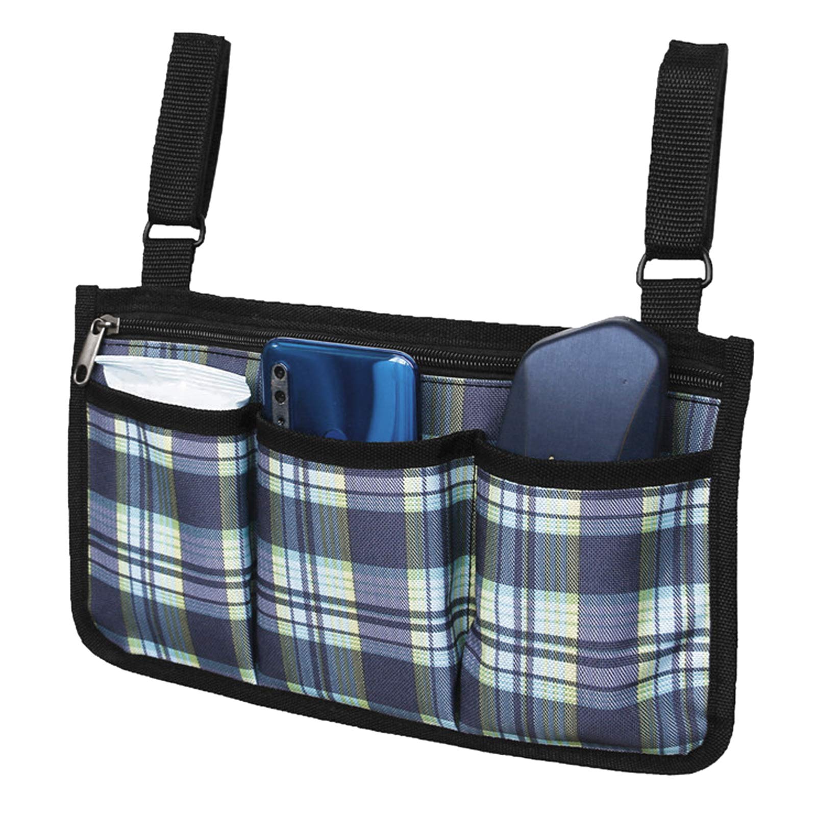 Zerodis Wheelchair Side Bag with Multiple Pockets - Hanging Organizer Pouch for Storage, Snacks, Wallet & Sundries - Wheelchair Accessories for Elderly & Disabled (Blue) - Perfect for Daily Use, Travel & Outdoor Activities