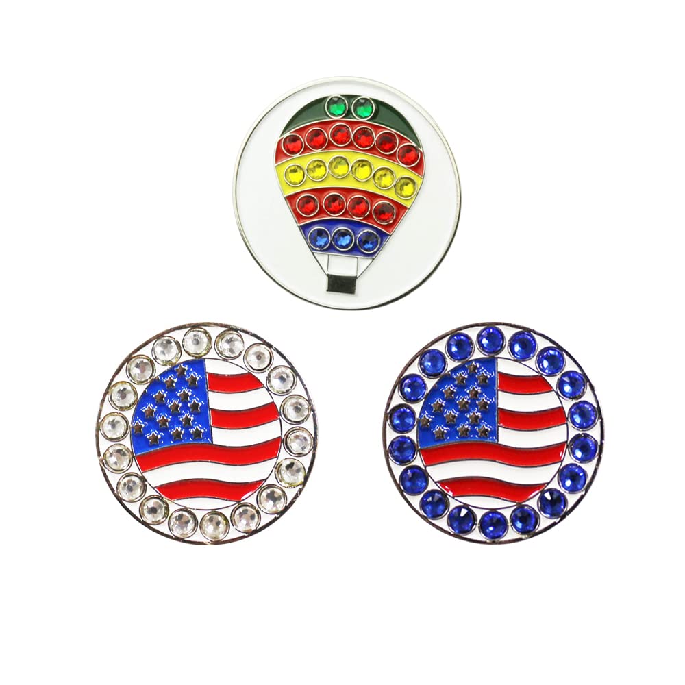Premium Crystal Golf Ball Markers with USA Flag Design - Pack of 3 or 6 - Elegant Golf Accessories for Women | Perfect for Tournaments, Gifts & Course Play