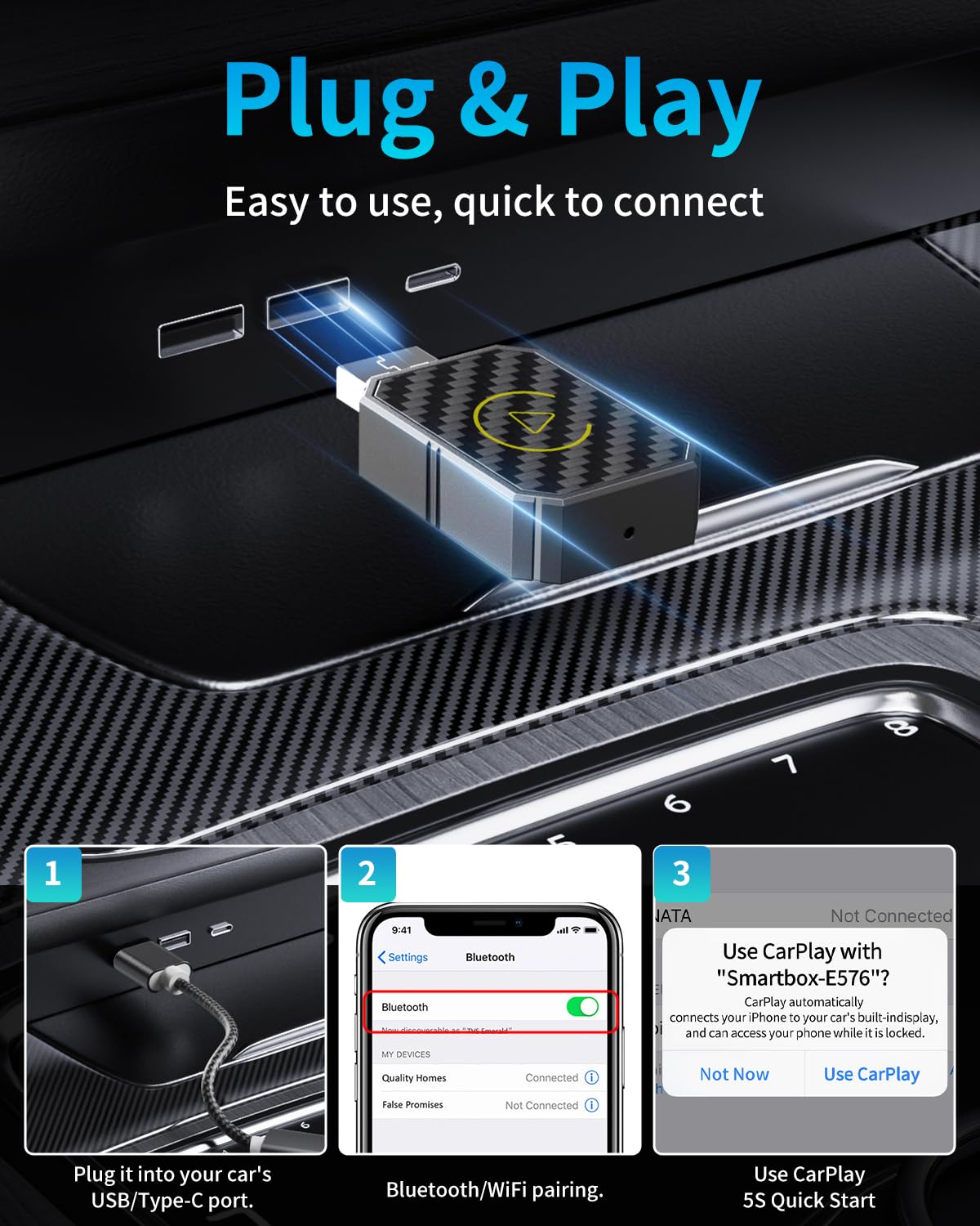 2024 Upgraded Mini Wireless CarPlay Adapter for iPhone - Plug & Play CarPlay Dongle Converts Wired to Wireless, Low Latency, Fast & Stable Connection for iOS 10+ (Perfect for Commuting, Road Trips & Hands-Free Driving)