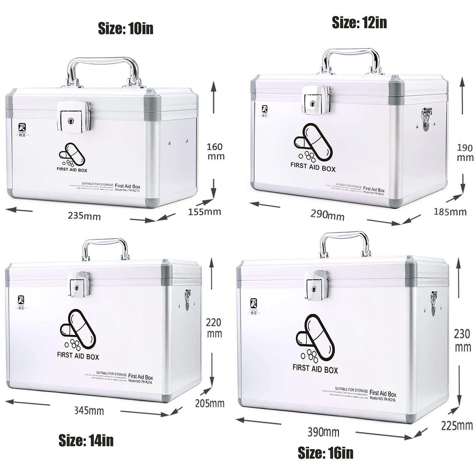 Lockable First Aid Box with Security Lock - 16in Portable Medicine Storage Box with Handle - Ideal for Home, Office, and Emergency Kits