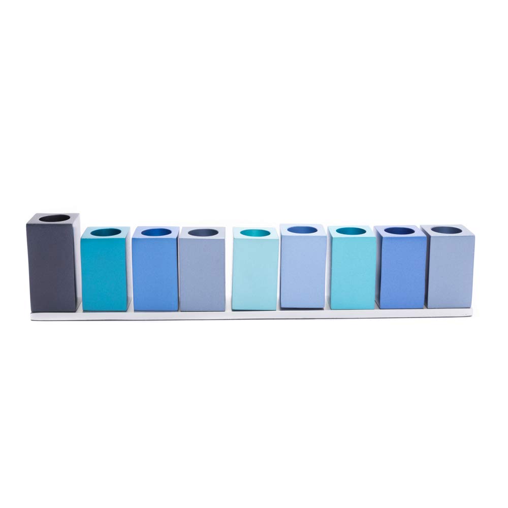 Elegant Blue Aluminum Hanukkah Menorah - 9 Branch Judaica Candle Holder by Yair Emanuel (Bundle) - Perfect for Hanukkah Celebrations, Jewish Home Decor & Holiday Gift Giving