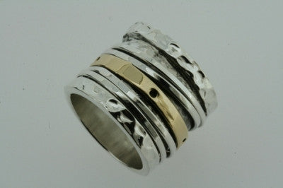 Stylish Brass & Silver Multi-Spinner Ring for Men & Women - Trendy Stackable Jewelry for Everyday Wear, Stress Relief & Fidgeting