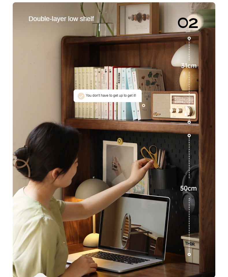 Solid Black Walnut Wood Desk Bookshelf - Stylish Home Office Storage & Display Shelf for Books, Decor & Workspace Organization