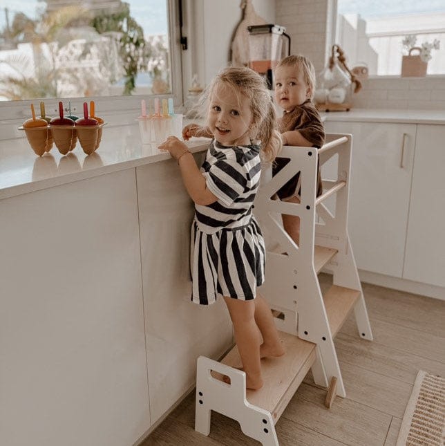 JALA Deluxe Adjustable Wooden Learning Tower for Toddlers - Safe Kitchen Step Stool with Rectangle Handle | Perfect for Baking, Cooking & Countertop Activities
