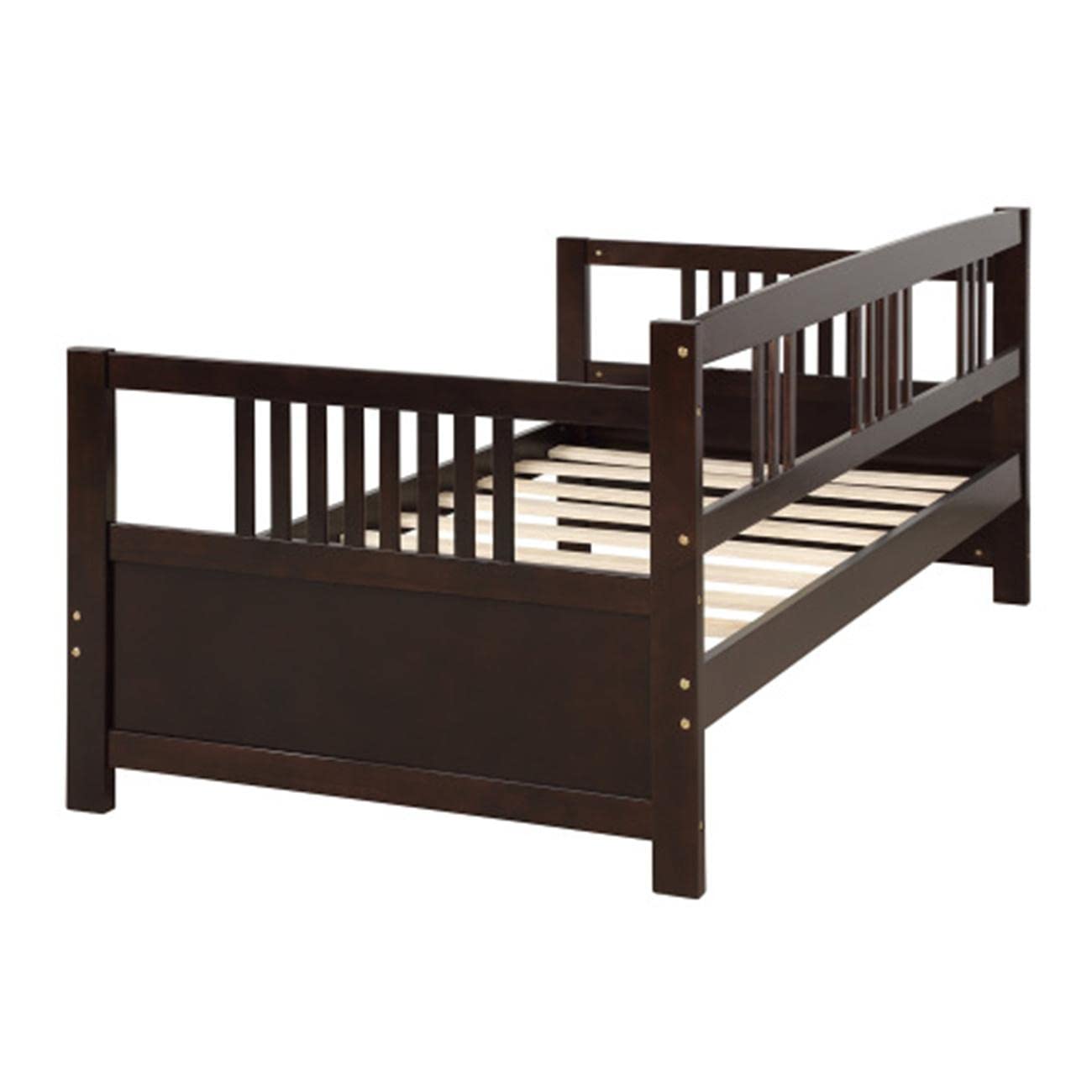 Twin Size Wooden Daybed Frame with Handrail - Convertible Sofa Bed for Bedroom, Living Room & Guest Room - Espresso Finish - Perfect for Small Spaces, Sleepovers & Multi-Functional Furniture Needs