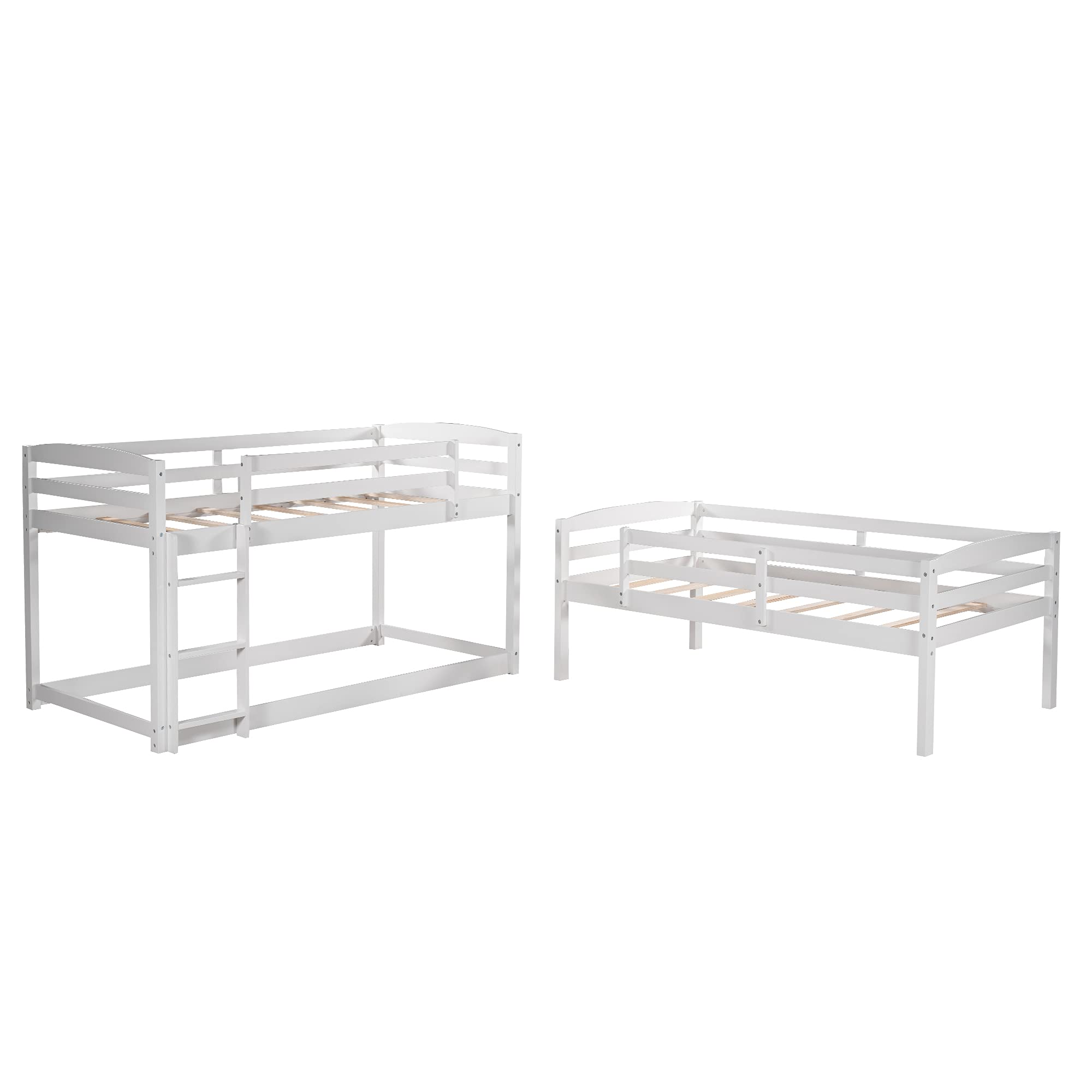 Solid Wood Triple Bunk Bed for Kids - Twin Over Twin Over Twin Bunk Bed Frame with 2 Built-in Ladders & Safety Guardrail, Convertible to Twin Bunk Beds or Loft Bed (White) - Perfect for Small Bedrooms, Kids' Rooms & Space-Saving Solutions