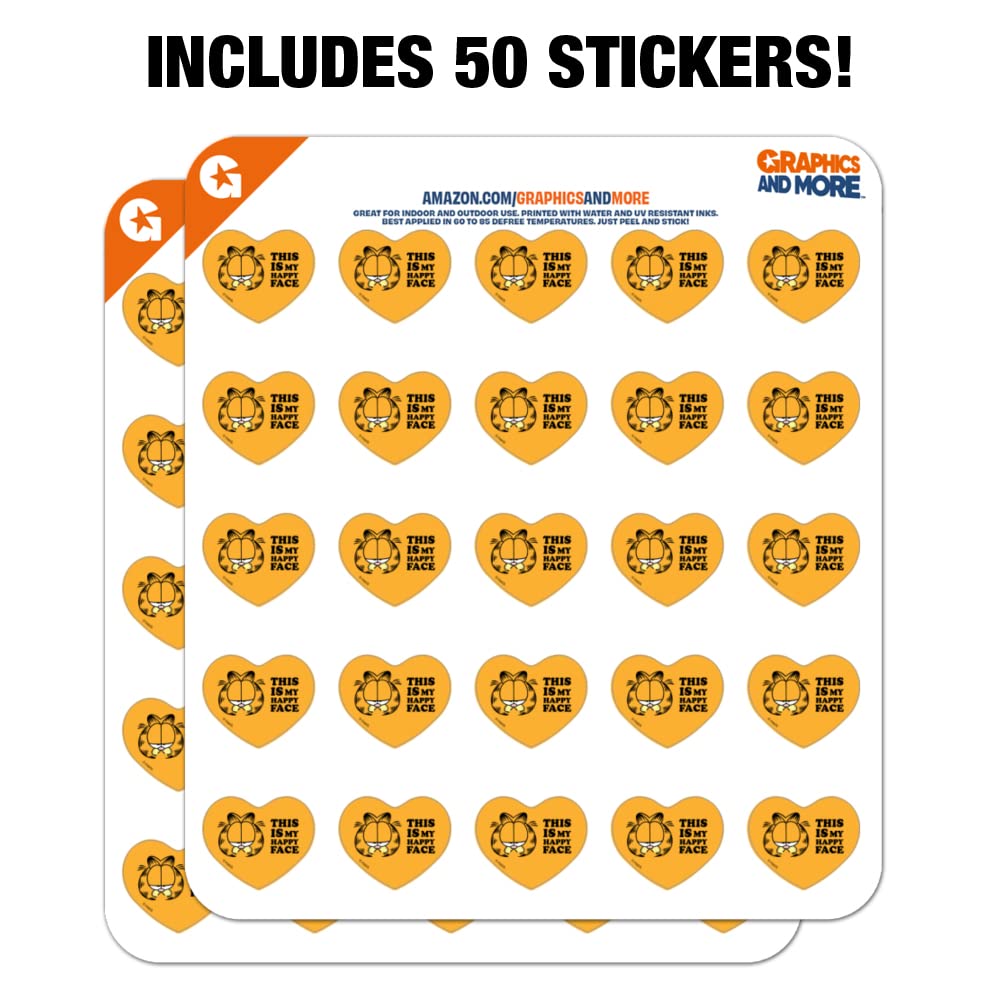 Garfield 'This is My Happy Face' Heart Shaped Planner Stickers - Cute Scrapbook & Calendar Decoration for Journals, Bullet Planners, DIY Crafts
