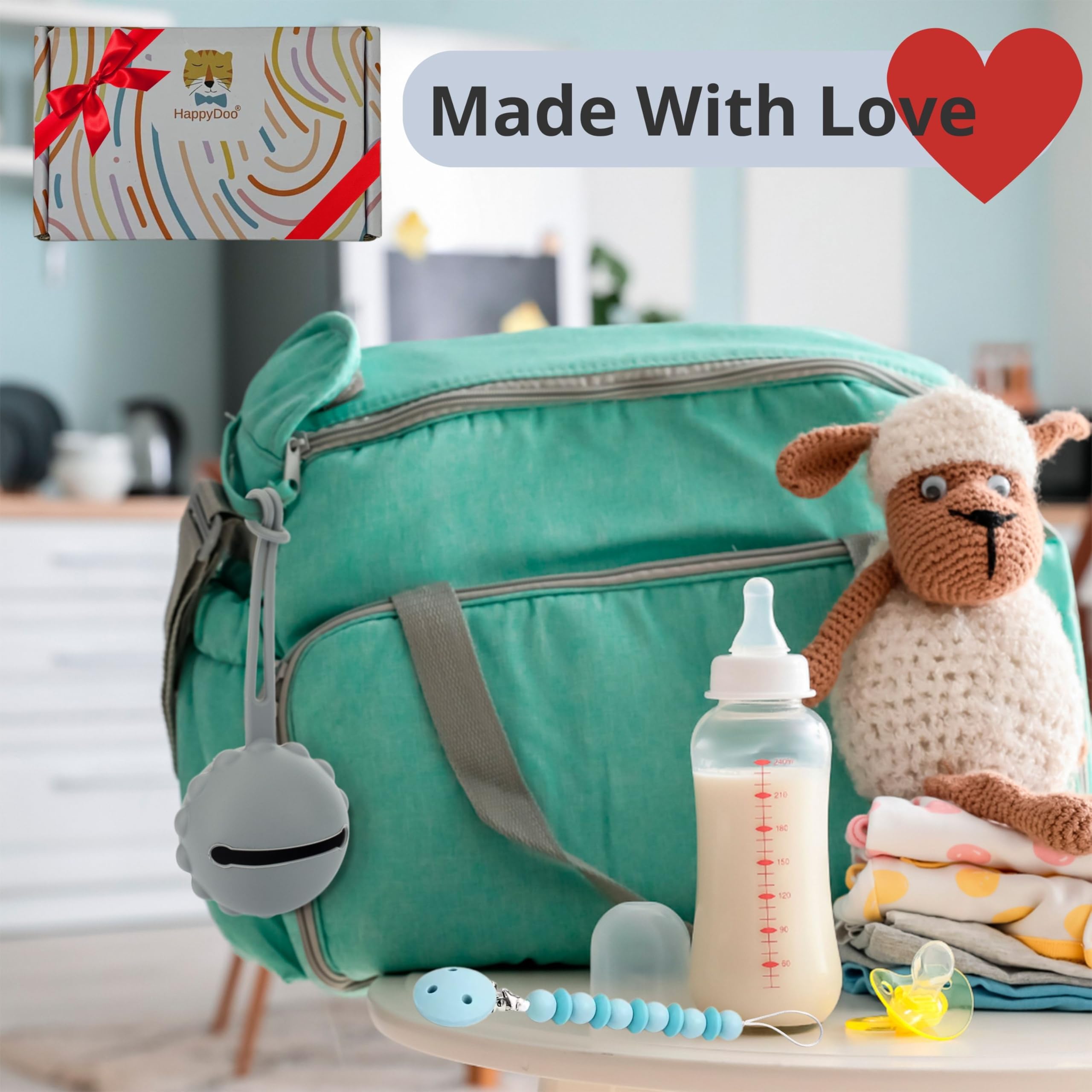 HappyDoo 2-in-1 Silicone Pacifier Holder & Clip Set - BPA Free, Flexible & Easy Clean (3-Pack with Gift Box) - Perfect for Baby Strollers, Car Seats & Diaper Bags