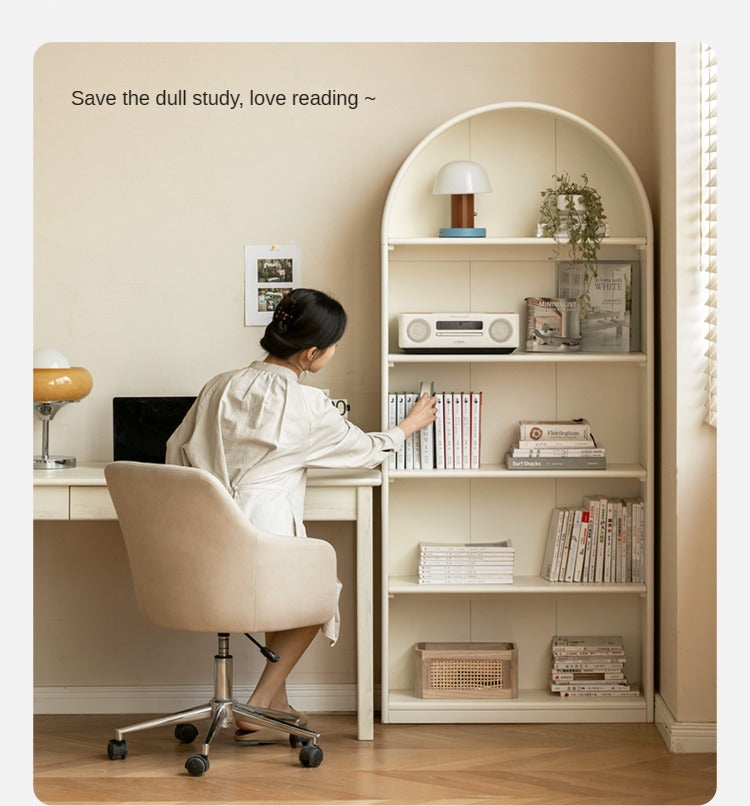 Solid Poplar Wood Arch Bookcase - Display Cabinet & Bookshelf in Cream for Living Room, Bedroom & Office Storage