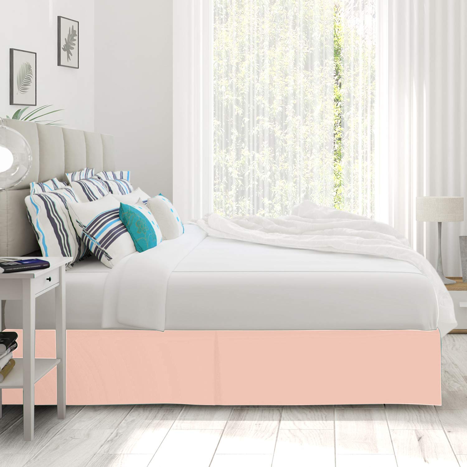 Luxury Peach Pleated King Bed Skirt - 18