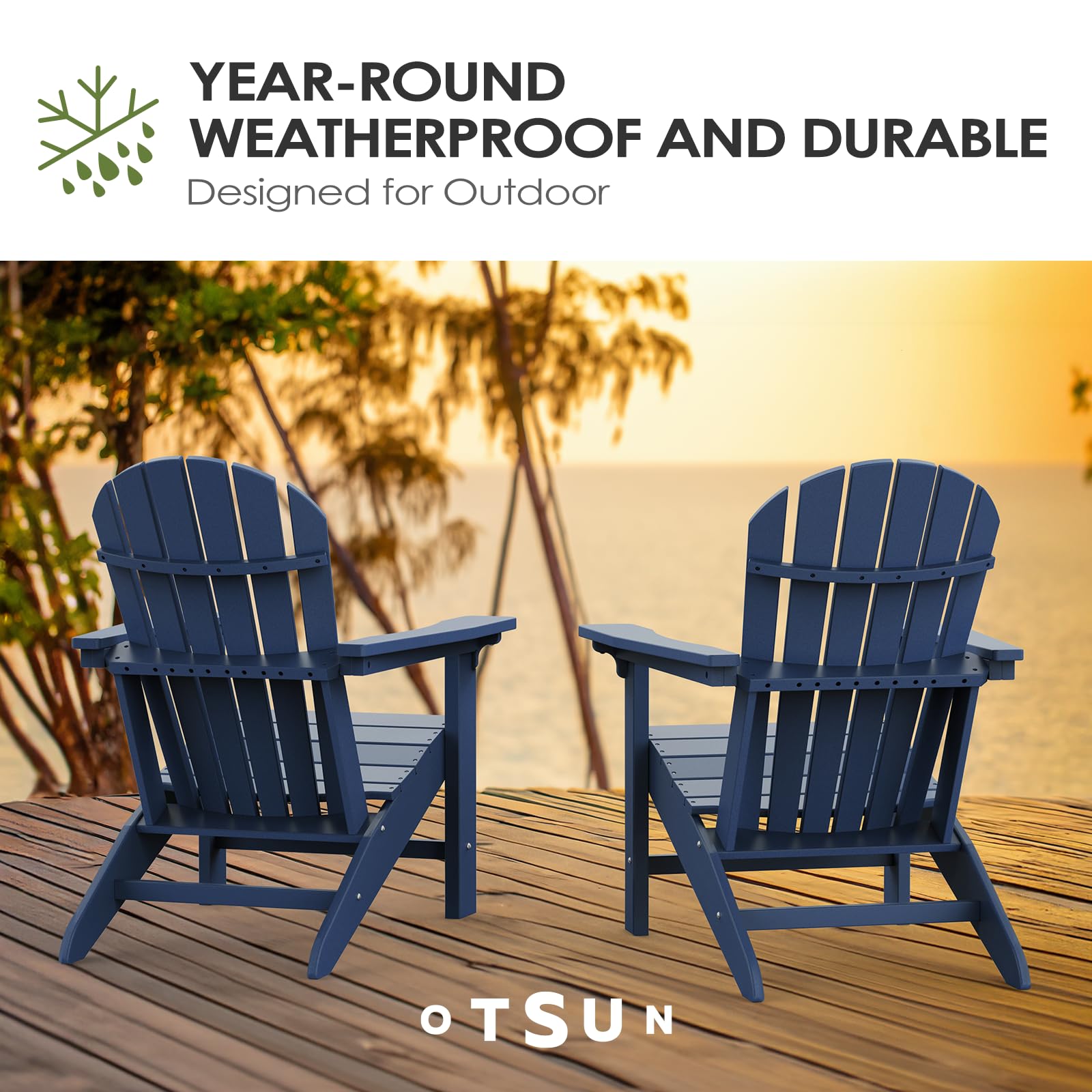 **Premium Adirondack Chair - Heavy Duty Weather-Resistant Outdoor Lounge Chair for Patio, Garden, Deck, Poolside - Easy 4-Step Assembly - Navy Blue - Perfect for Relaxing by Fire Pit, Backyard & Porch**