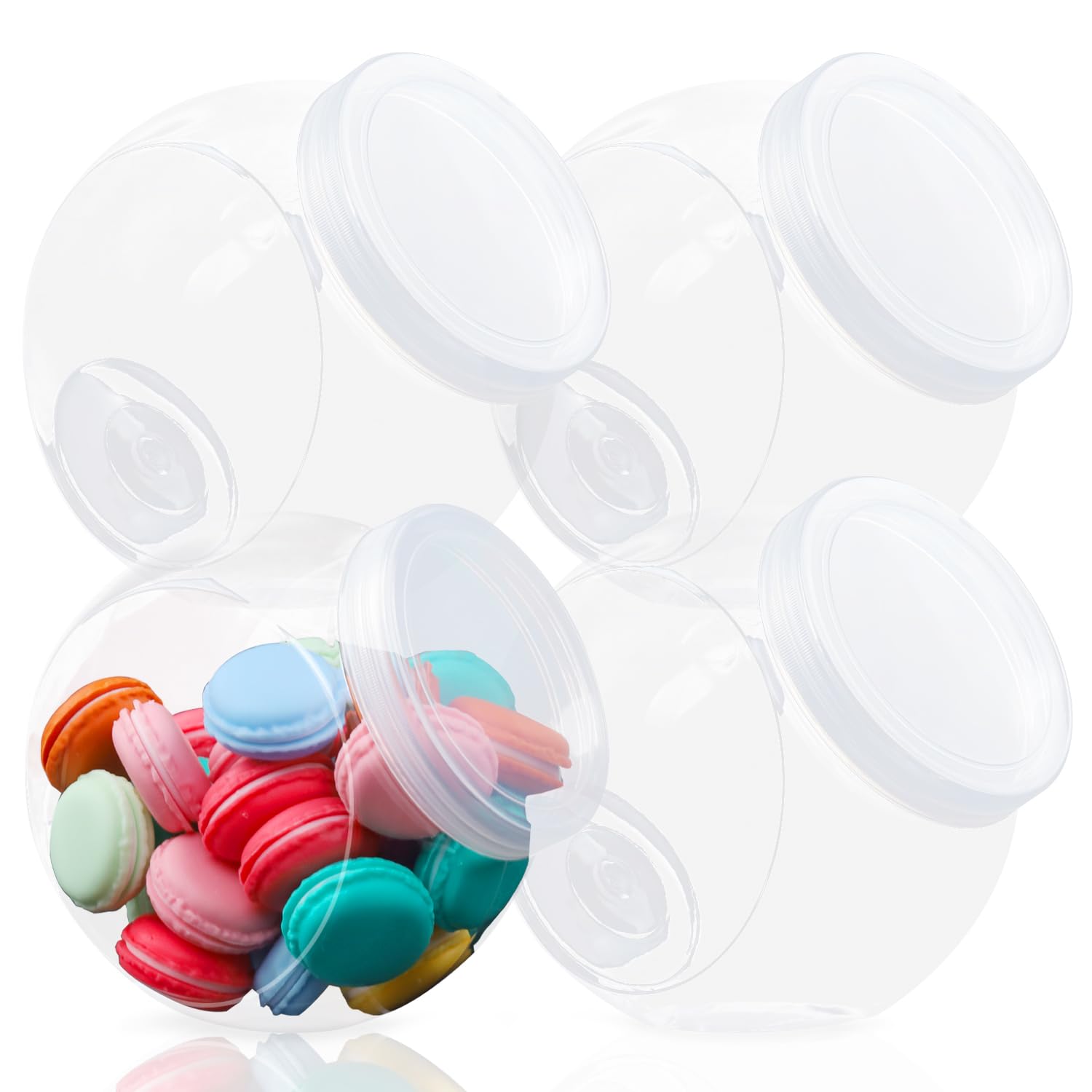 4-Pack 33.8 oz Plastic Candy Jars with Lids - Airtight Cookie & Dry Food Storage Containers for Candy Buffets, Party Tables, Kitchen Pantry Organization & Home Decor