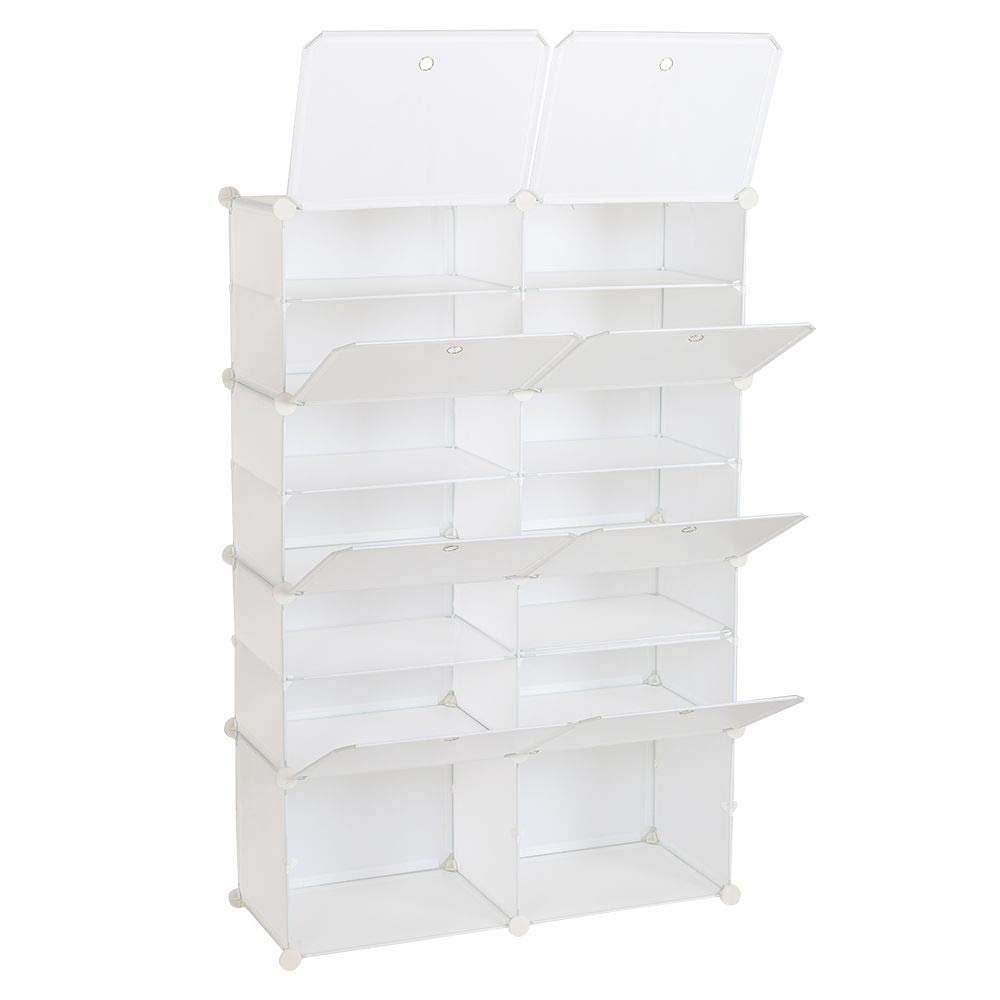 WEI WEI GLOBAL 7-Tier Shoe Rack Organizer - Holds 28 Pairs of Shoes, Space-Saving Plastic Storage Cabinet for Entryway, Closet & Bedroom - White (14 Cube) | Perfect for Small Spaces & Apartment Living
