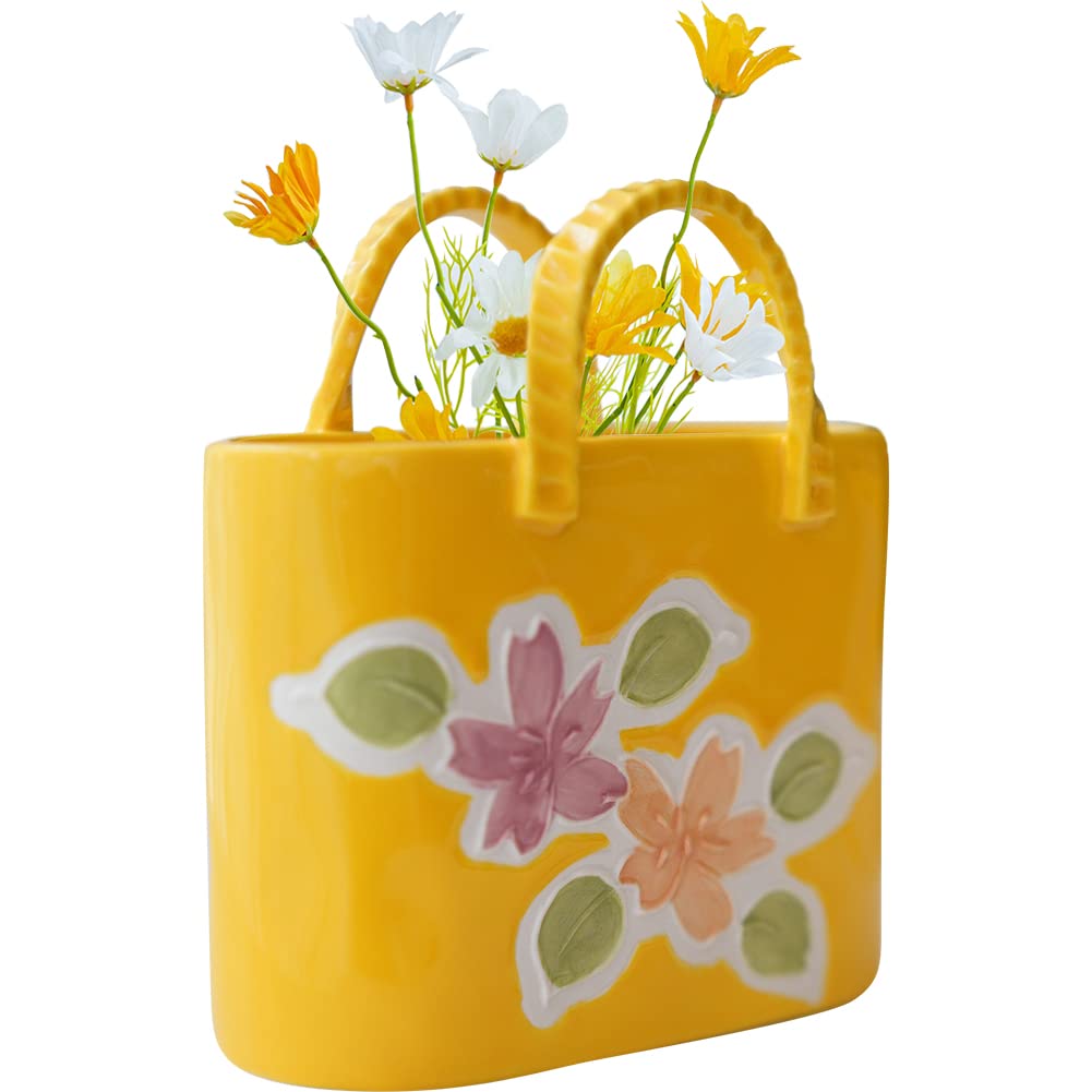WAYUTO Modern Ceramic Flower Vase - Handcrafted Home Decor Centerpiece for Floral Arrangements, Wedding Decor & Photo Shoot Props - Yellow Artistic Vase for Living Room, Dining Table & Office Decor