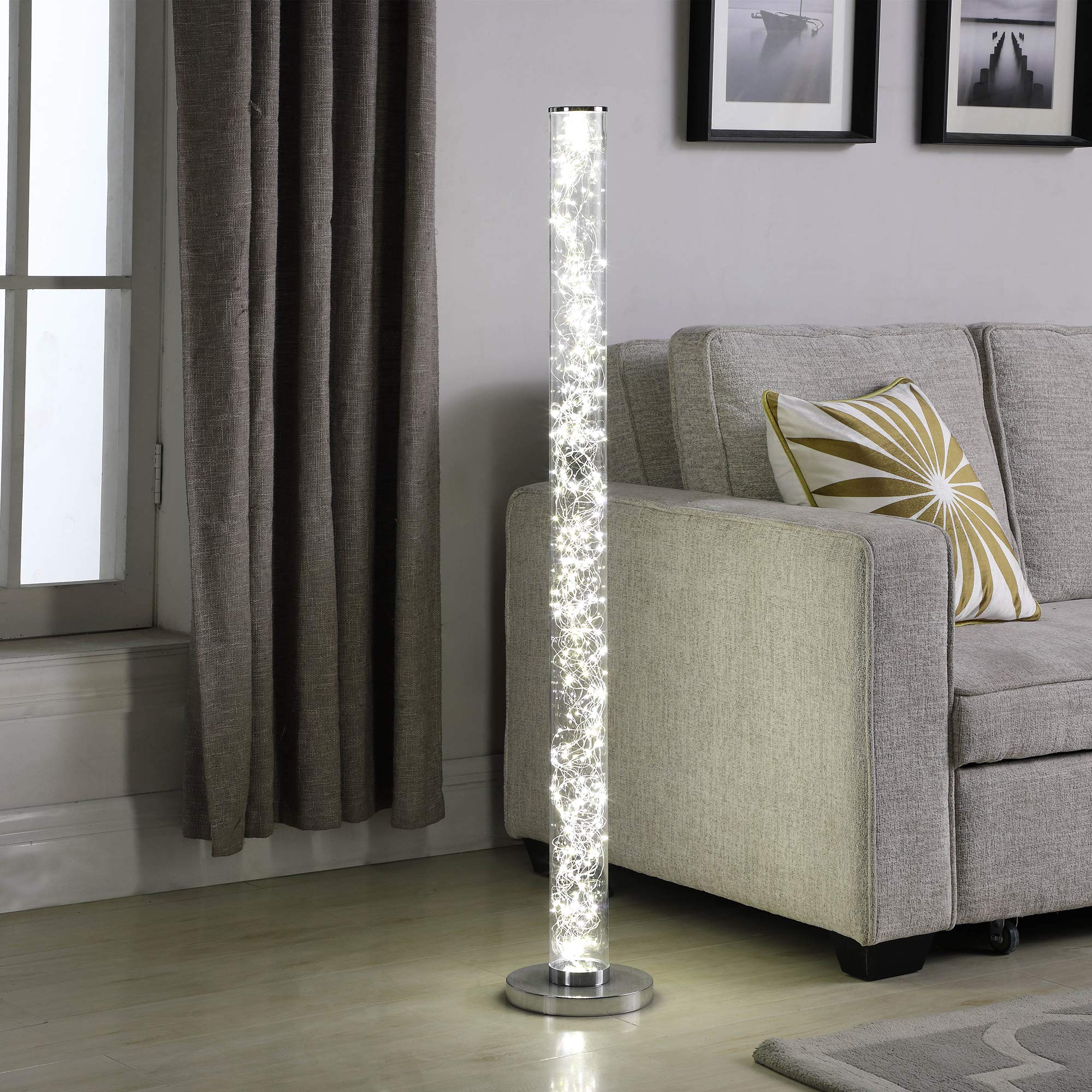Ore International HBL2112-A Exposed Rope LED Clear Column Floor Lamp - Modern Lighting for Living Room, Bedroom & Office Decor