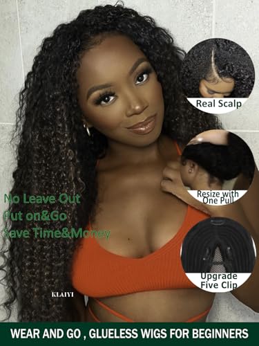Curly V part Wig | Ombre Brown Color