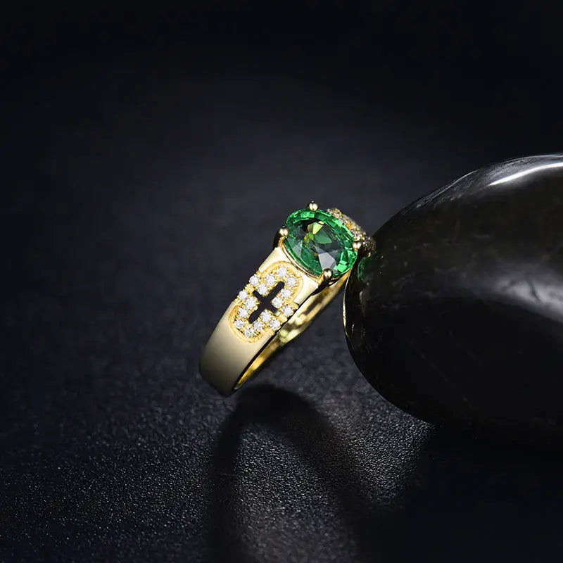 14K Yellow Gold Diamond & Green Tsavorite Wedding Ring for Women - Elegant Bridal Jewelry, Engagement Ring, Anniversary Gift for Her - Perfect for Weddings, Proposals & Special Occasions