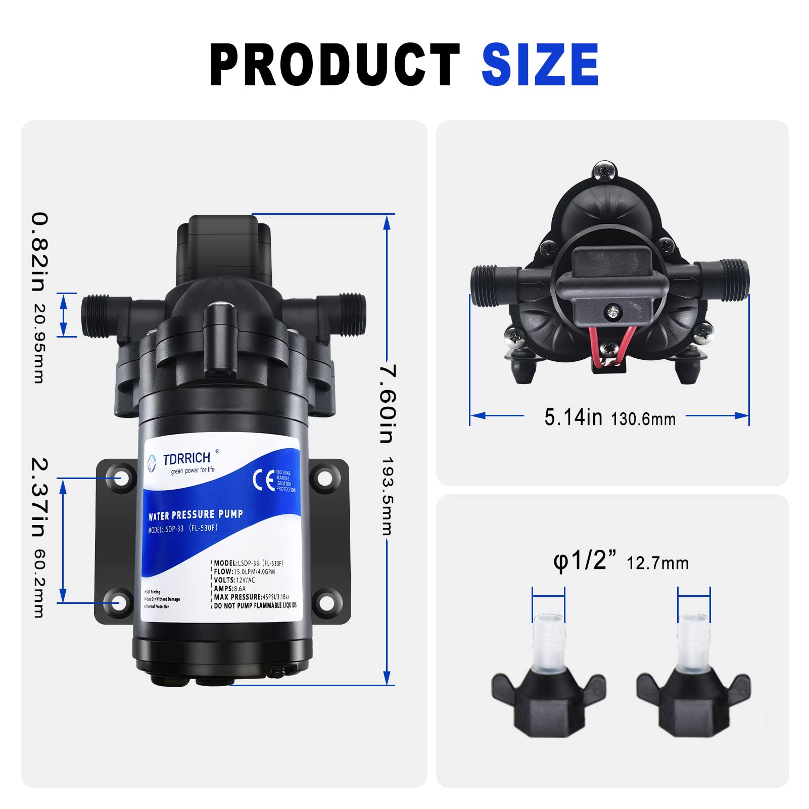 12V Water Pressure Booster Pump for RV - 4GPM 45PSI Self-Priming Diaphragm Transfer Pump | Portable Power Water Pump for Boats, Campers, Garden Hose, Lawn Sprinkler & Irrigation Systems | Ideal for Outdoor, Marine & Home Water Pressure Solutions