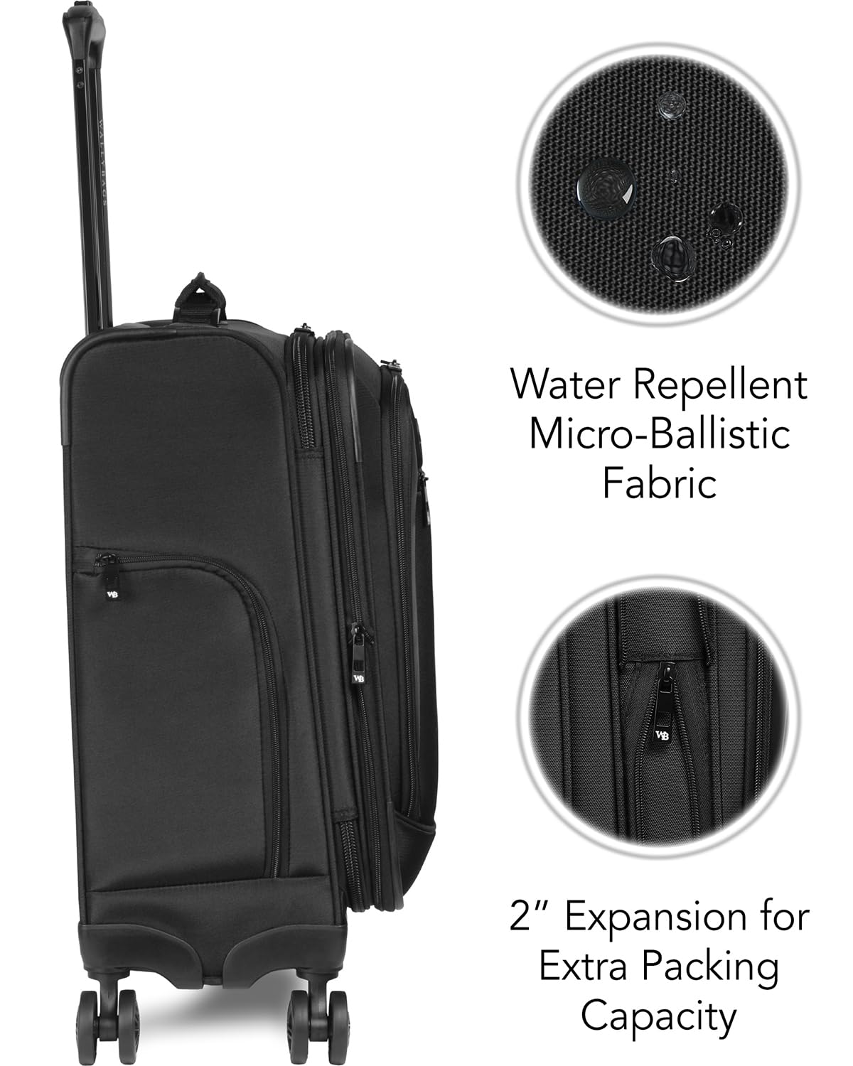WallyBags Expandable Spinner Carry-On Luggage 20-Inch with Padded Laptop & Electronics Pockets - Black | Perfect for Business Travel & Airplane Cabin Use