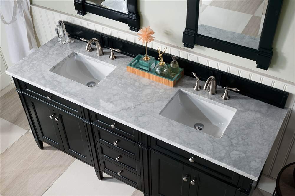 72-Inch Double Bathroom Vanity in Black Onyx - Modern Sink Cabinet with Soft-Close Drawers for Master Bathroom & Guest Bath Remodel