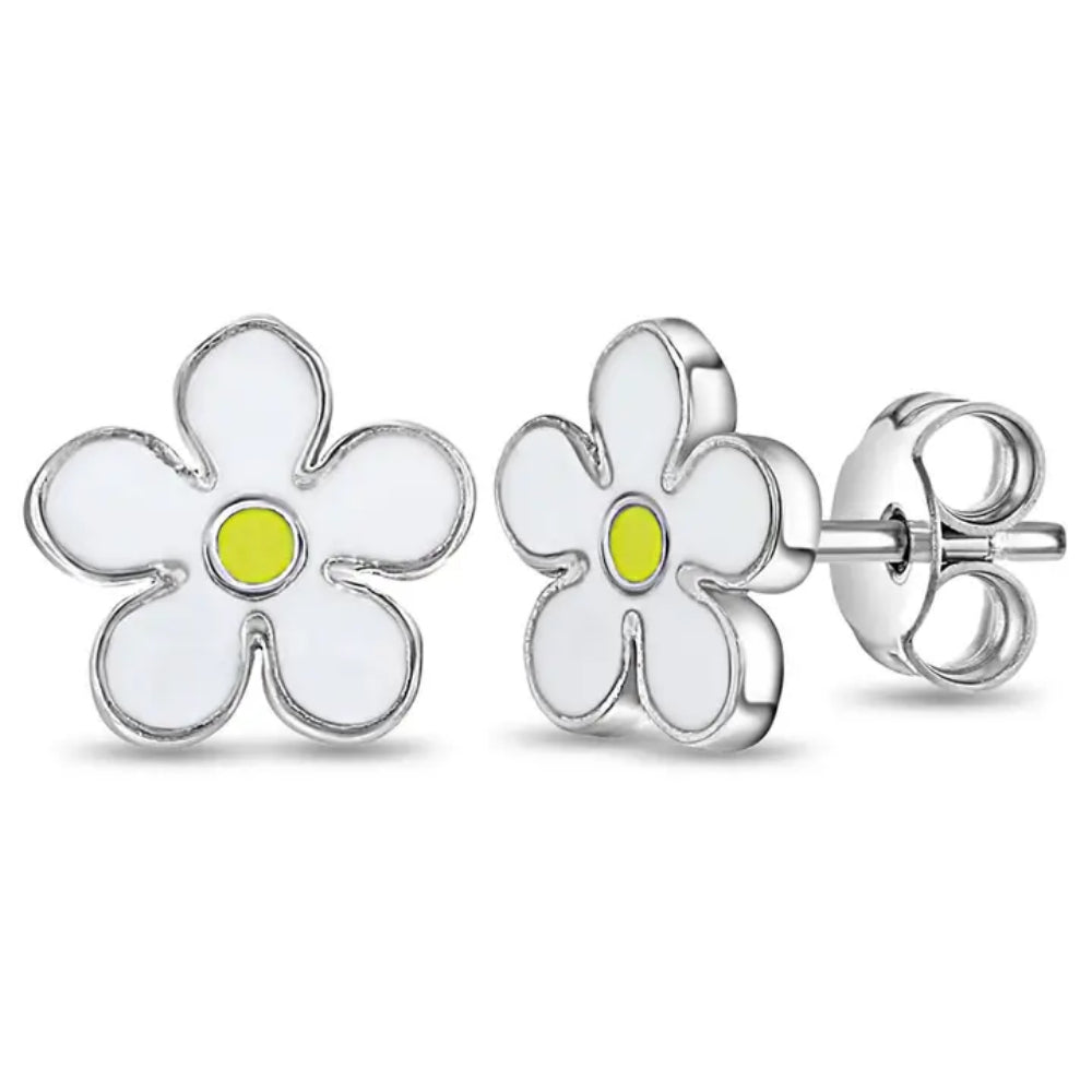 Fun Summer Daisy Enamel Earrings for Kids - Sterling Silver Dangle Earrings for Girls - Perfect for Birthday Gifts, Parties & Everyday Wear