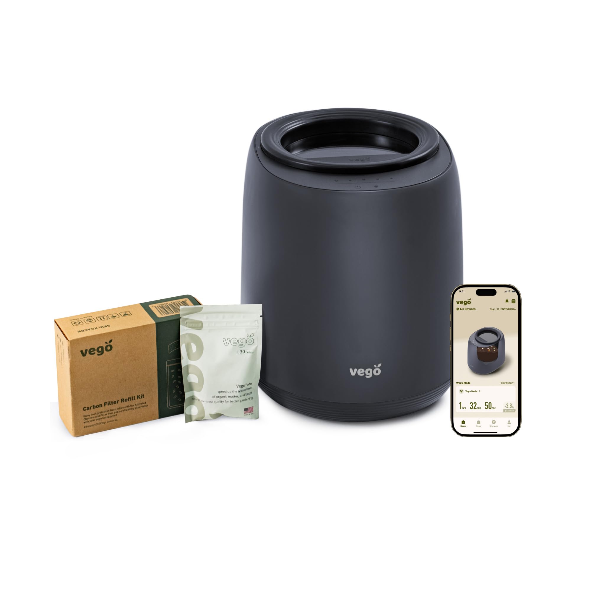 Vego 4L Electric Kitchen Composter - Smart Countertop Compost Bin with 5 Modes, Weight Sensor & App Control | Odorless, Auto-Cleaning Food Waste Recycler for Indoor Use | Perfect for Eco-Friendly Homes, Apartments & Sustainable Living (Black)