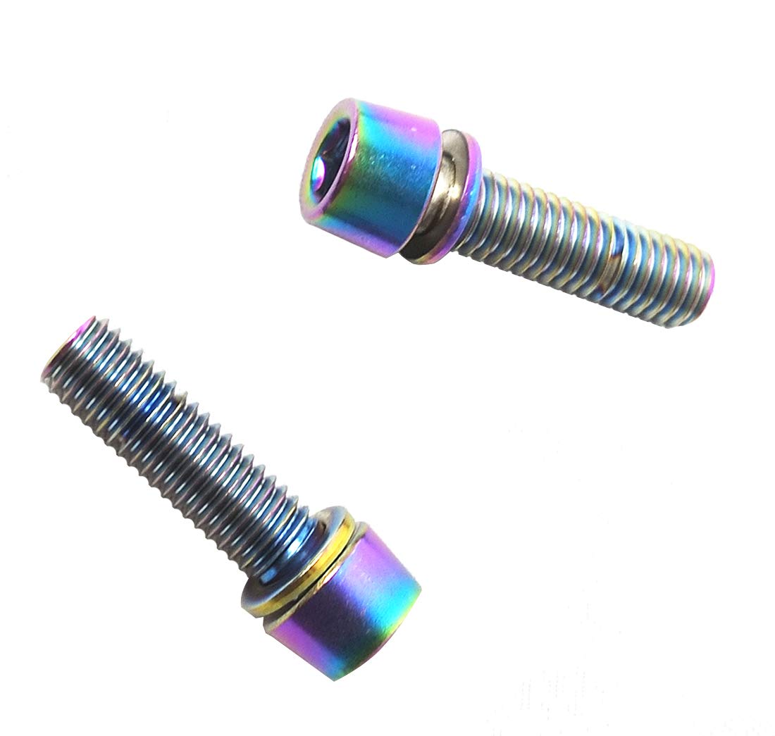 Titanium Plated M5x18mm Bicycle Stem Screws - Stainless Steel Tapered Head Bolts with Washers for MTB, Road Bike & Fixed Gear Bikes - 6PCS Rainbow Color - Perfect for Bike Maintenance, Repair and Upgrades