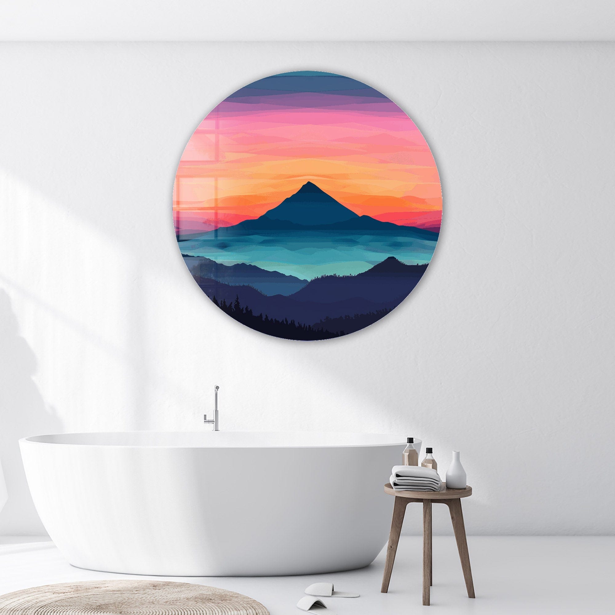 Layers of Sunset Rounded Glass Wall Art - Handmade Modern Home Decor for Living Room, Bedroom, Office - Perfect for Gifts & Interior Design