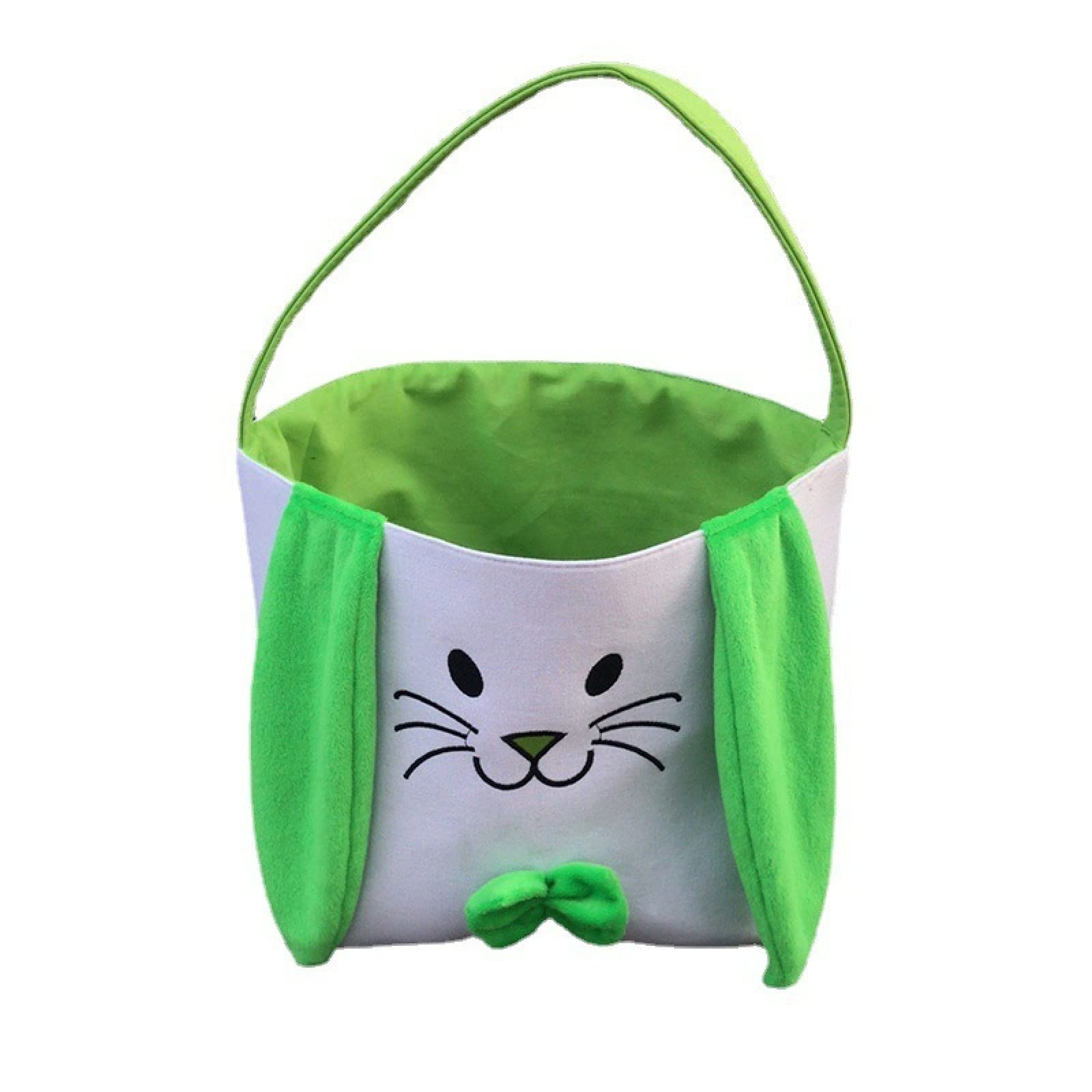 Easter Bunny Decor Bucket with Bow - Rabbit Printed Portable Easter Basket for Easter Egg Hunts, Party Favors & Spring Home Decor