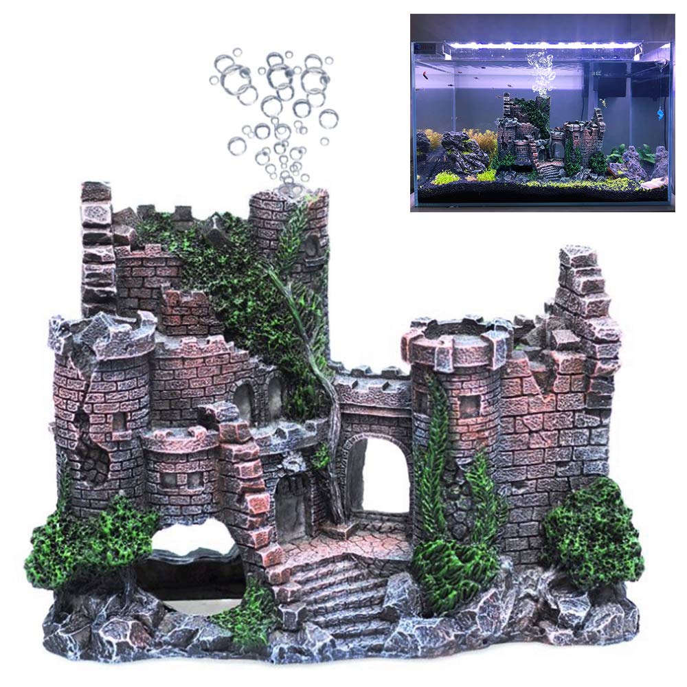 Fazhongfa Aquarium Castle Air Bubbler - Fish Tank Decor for Betta Fish, Small & Medium Fish Accessories - Decorative Betta House Toy (Air Pump Not Included) | Perfect for Home Aquariums, Fish Tanks & Aquatic Decor