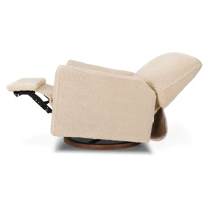 Babyletto Sunday Electronic Glider and Recliner Chair - Luxe Chai Shearling Upholstery with Dark Wood Base for Nursery, Breastfeeding, and Relaxation