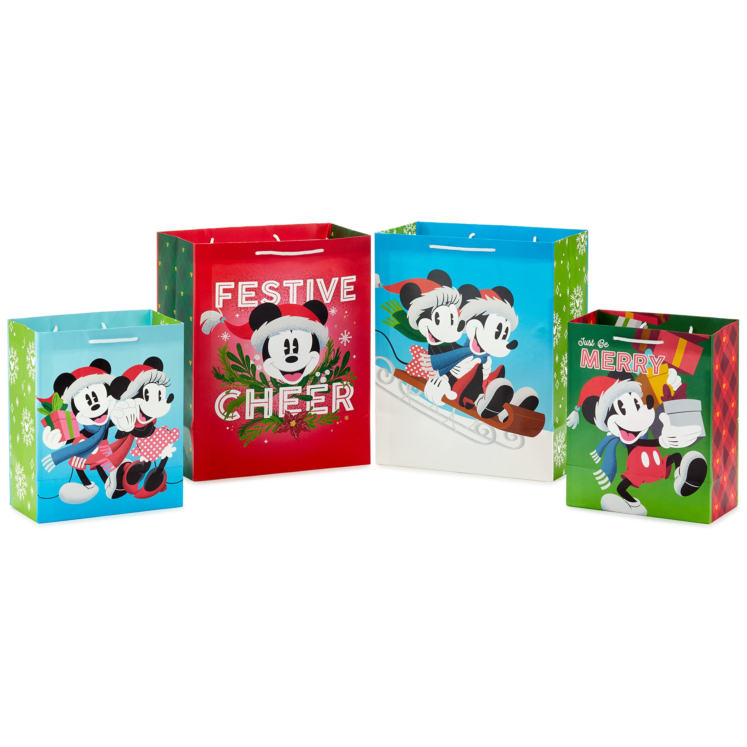 Hallmark Mickey and Minnie Mouse Christmas Gift Bags Set - 4 Pack (2 Medium 9