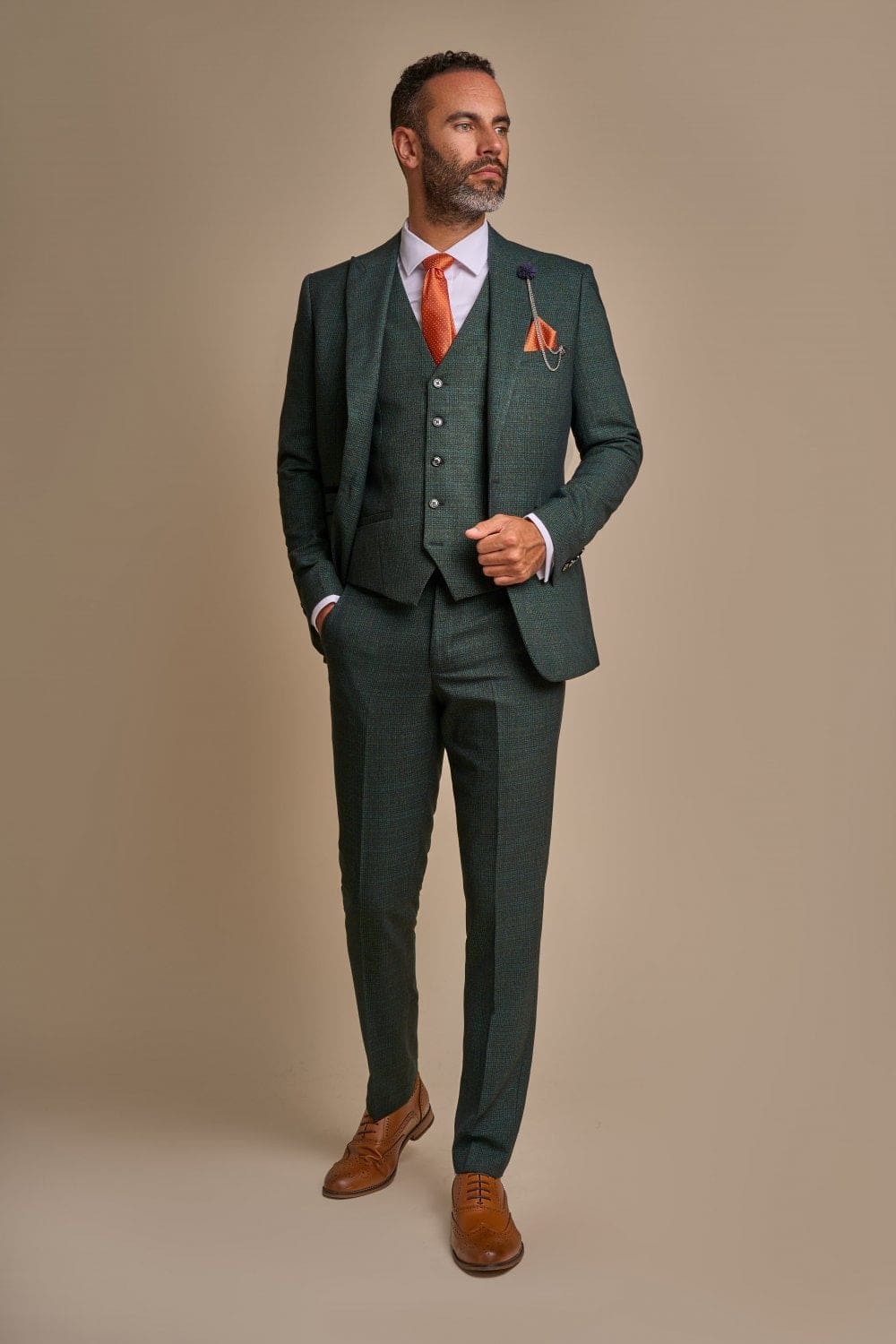 Cavani Caridi Men's Olive Green Slim Fit Tweed Check Blazer Jacket for Business Casual & Wedding Attire