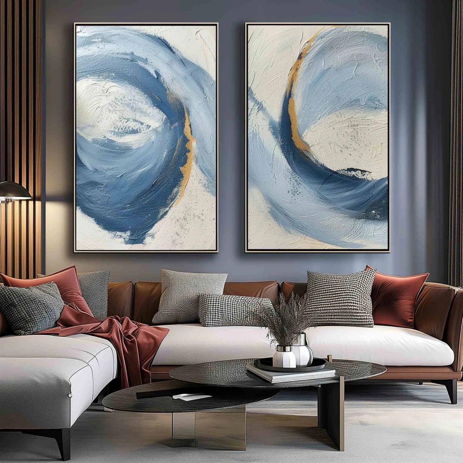 Custom Size Abstract Wall Art Set of 2 - Modern Canvas Paintings for Living Room & Bedroom Decor #AB 414