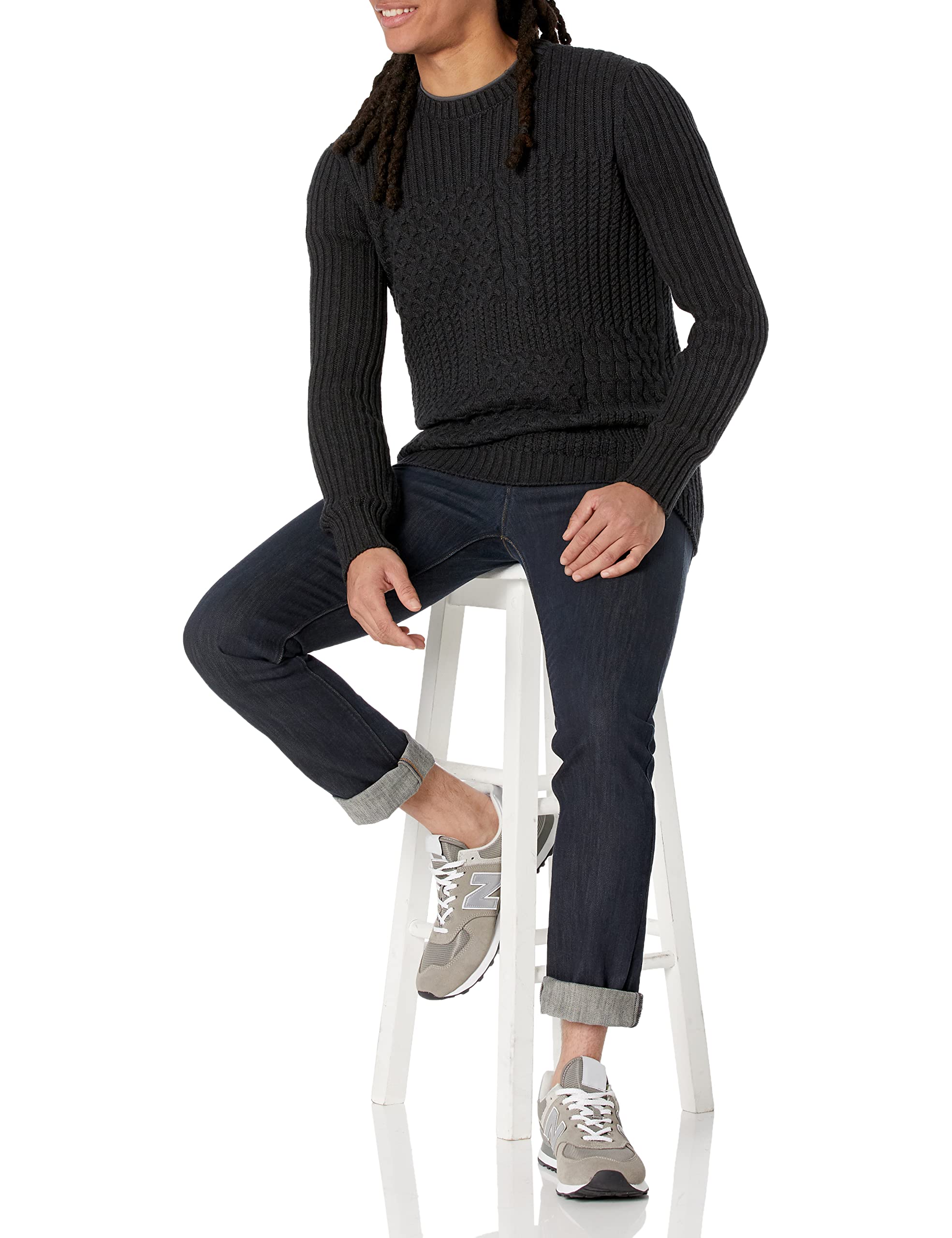 Men's 3D Mixed Cable Knit Pullover Sweater - Warm Winter Casual Wear for Office & Outdoor Activities